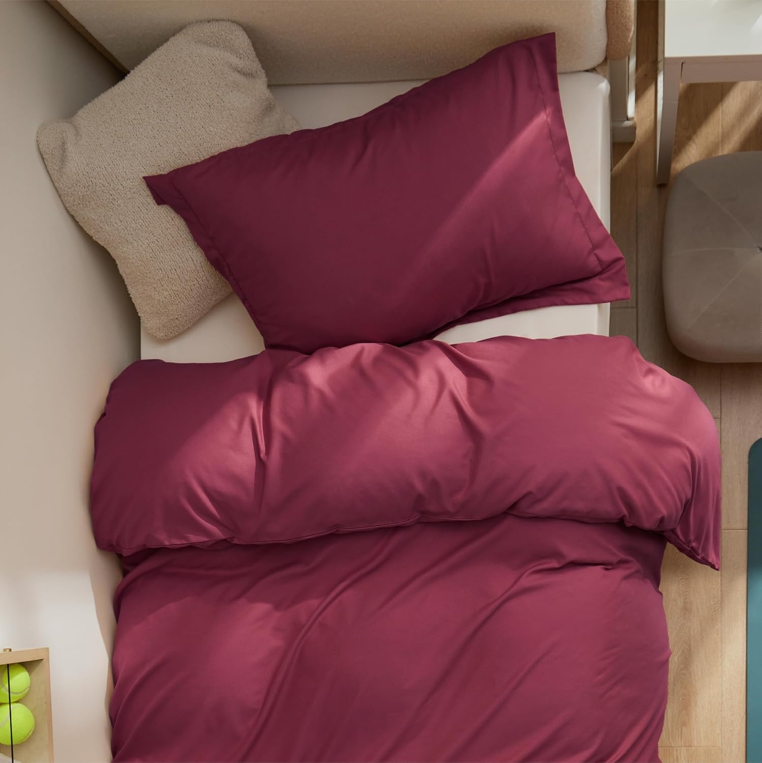 image:imageBedsure Duvet Cover TwinTwin XL Size Soft Double Brushed Bedding Set for Kids amp Adults Zipper Closure 2 Pieces Includes 1 Duvet Cover 68x90 amp 1 Pillow Sham NO Comforter White08 Dark Red