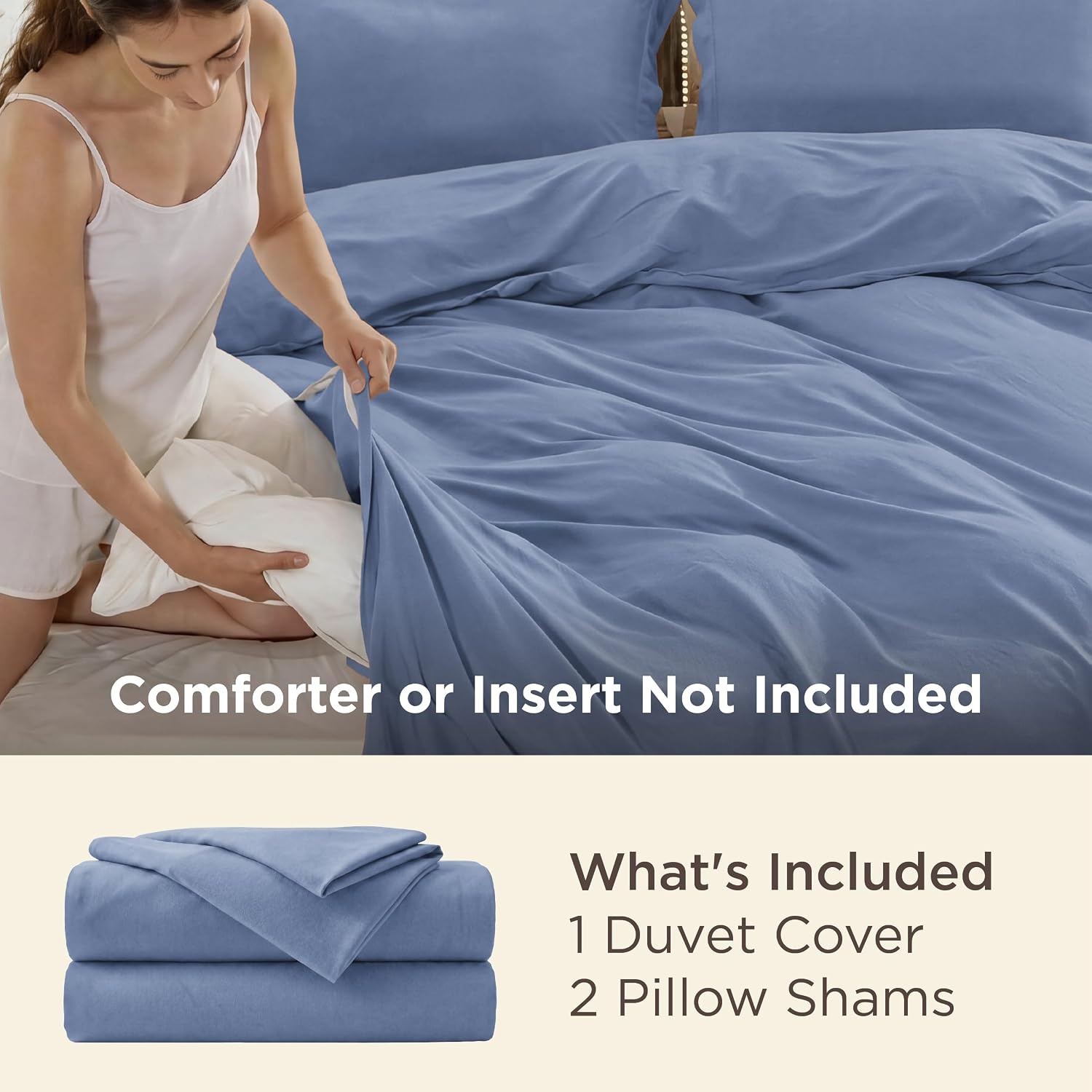 image:imageBedsure Duvet Cover TwinTwin XL Size Soft Double Brushed Bedding Set for Kids amp Adults Zipper Closure 2 Pieces Includes 1 Duvet Cover 68x90 amp 1 Pillow Sham NO Comforter White06 Slate Blue
