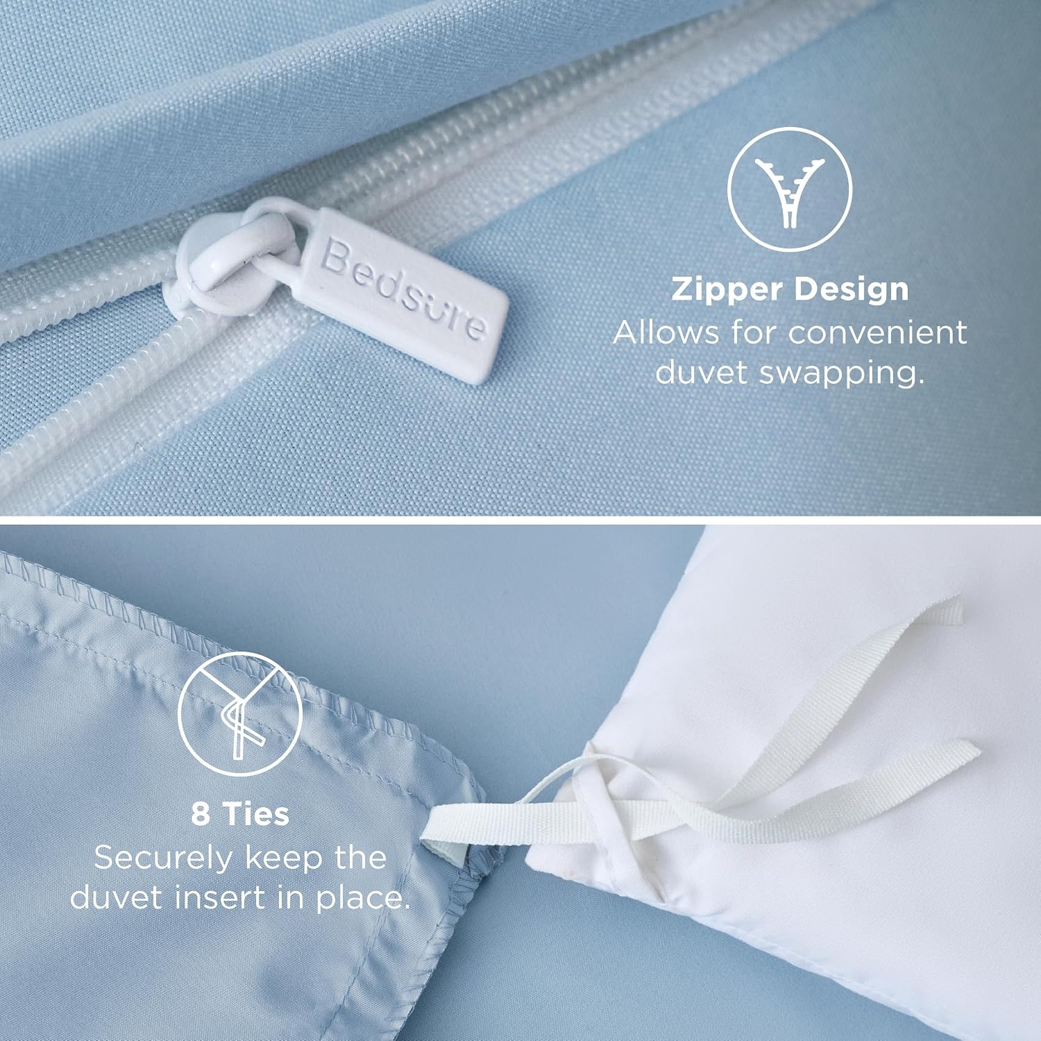 image:imageBedsure Duvet Cover TwinTwin XL Size Soft Double Brushed Bedding Set for Kids amp Adults Zipper Closure 2 Pieces Includes 1 Duvet Cover 68x90 amp 1 Pillow Sham NO Comforter White06 Baby Blue