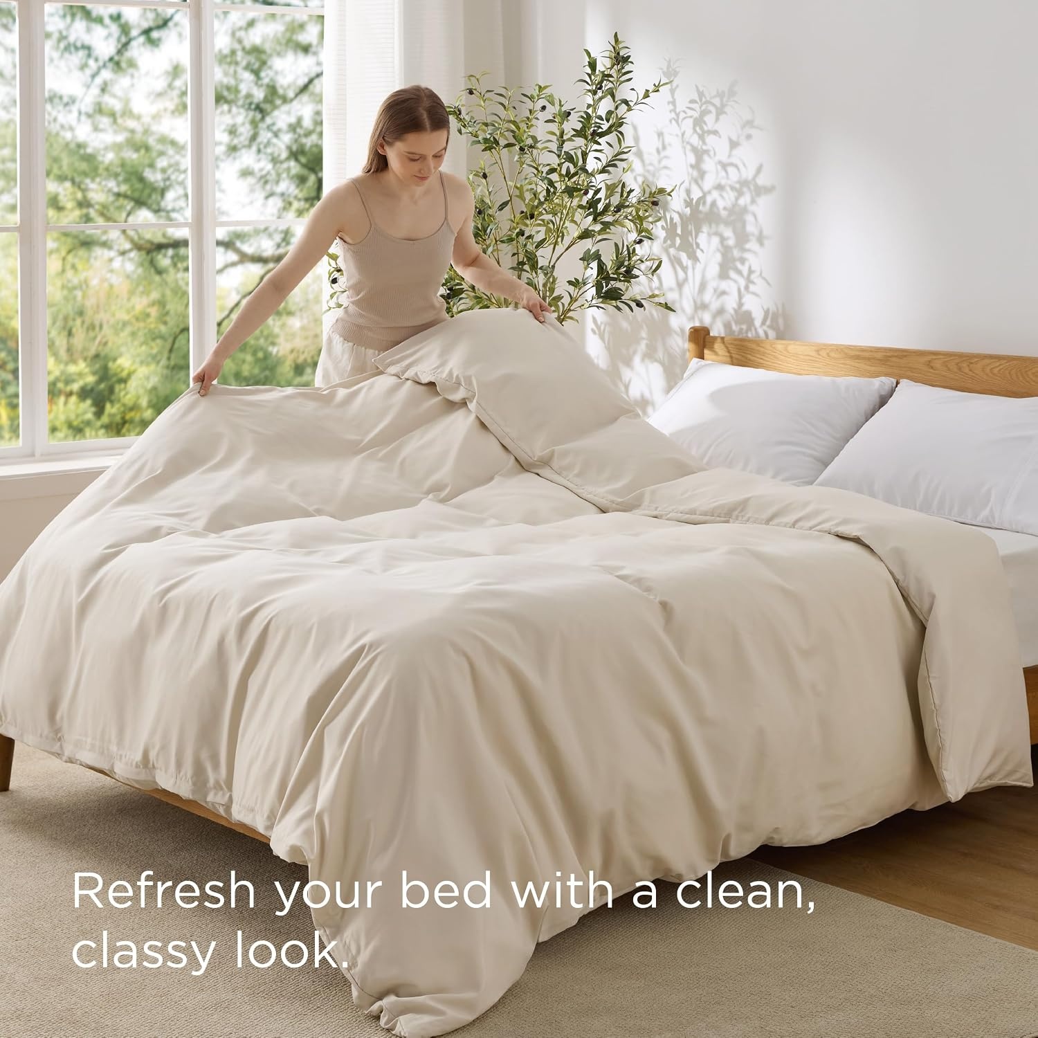 image:imageBedsure Duvet Cover TwinTwin XL Size Soft Double Brushed Bedding Set for Kids amp Adults Zipper Closure 2 Pieces Includes 1 Duvet Cover 68x90 amp 1 Pillow Sham NO Comforter White00 Beige