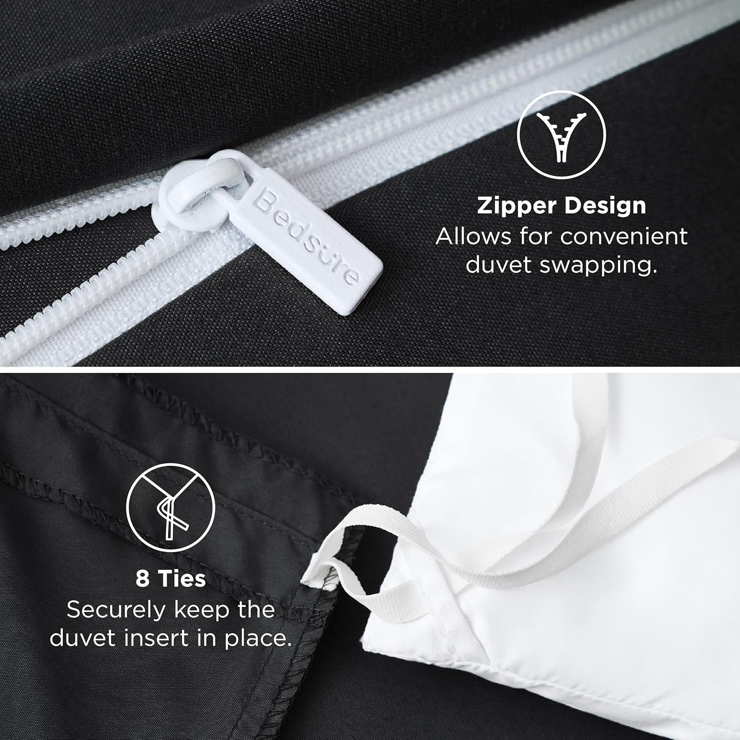 image:imageBedsure Duvet Cover TwinTwin XL Size Soft Double Brushed Bedding Set for Kids amp Adults Zipper Closure 2 Pieces Includes 1 Duvet Cover 68x90 amp 1 Pillow Sham NO Comforter White02 Black