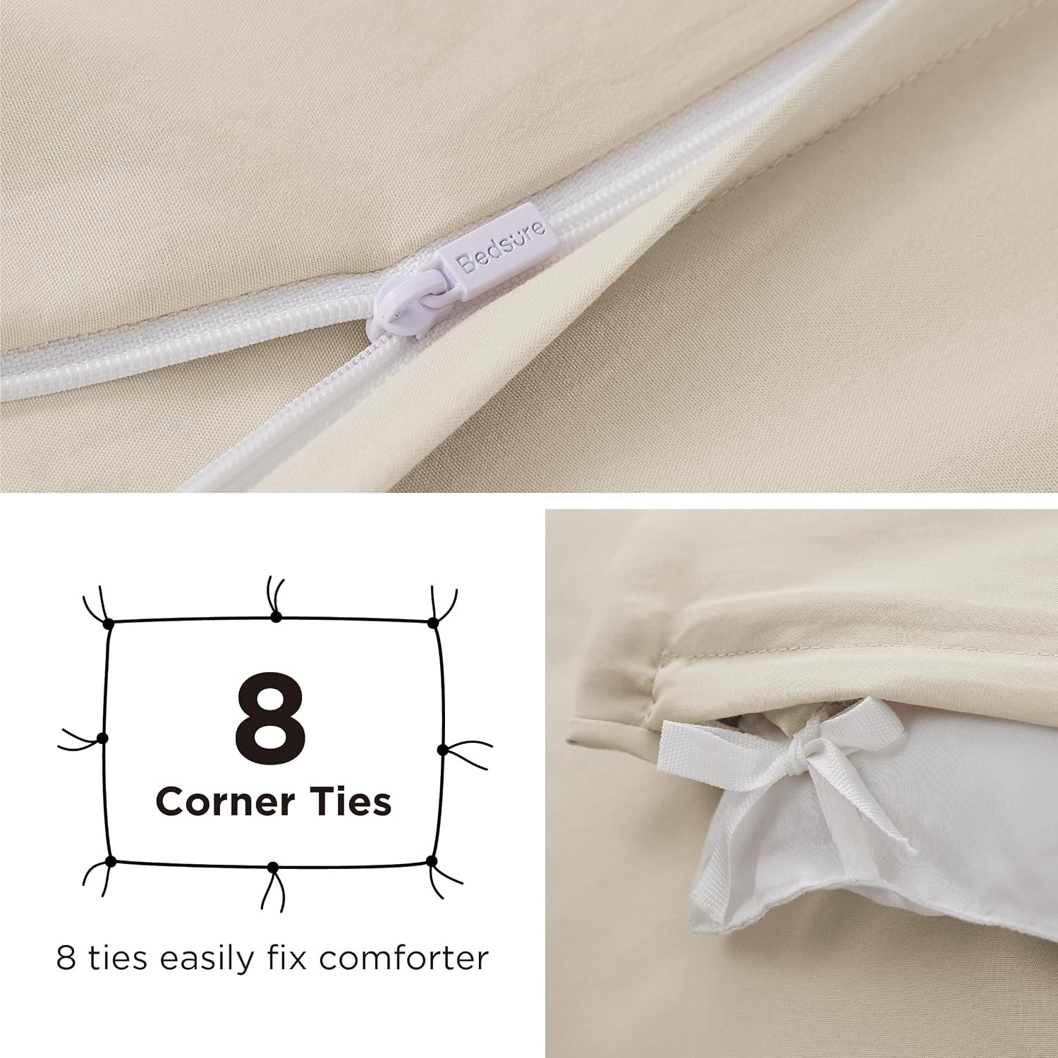 image:imageBedsure Duvet Cover TwinTwin XL Size Soft Double Brushed Bedding Set for Kids amp Adults Zipper Closure 2 Pieces Includes 1 Duvet Cover 68x90 amp 1 Pillow Sham NO Comforter White00 Beige
