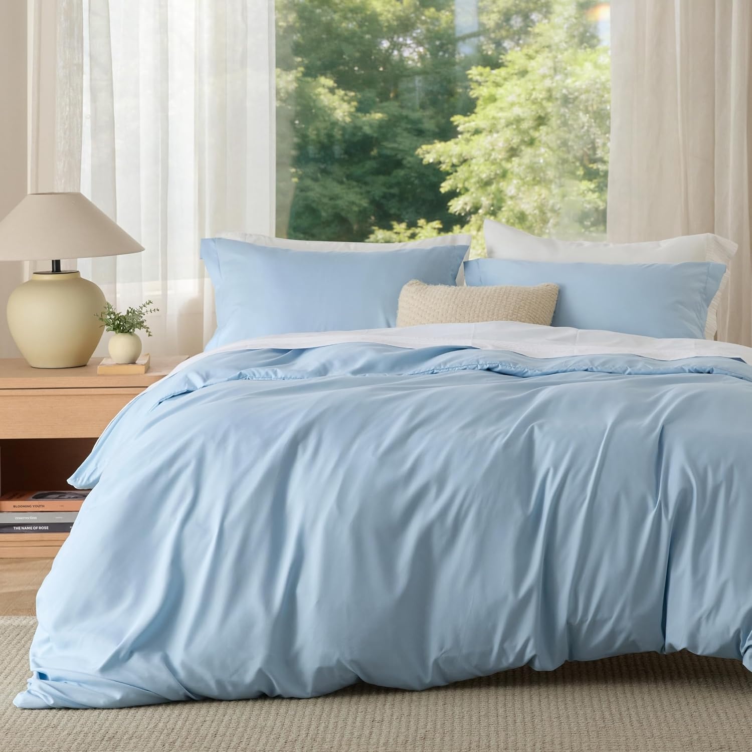 image:imageBedsure Duvet Cover TwinTwin XL Size Soft Double Brushed Bedding Set for Kids amp Adults Zipper Closure 2 Pieces Includes 1 Duvet Cover 68x90 amp 1 Pillow Sham NO Comforter White06 Baby Blue