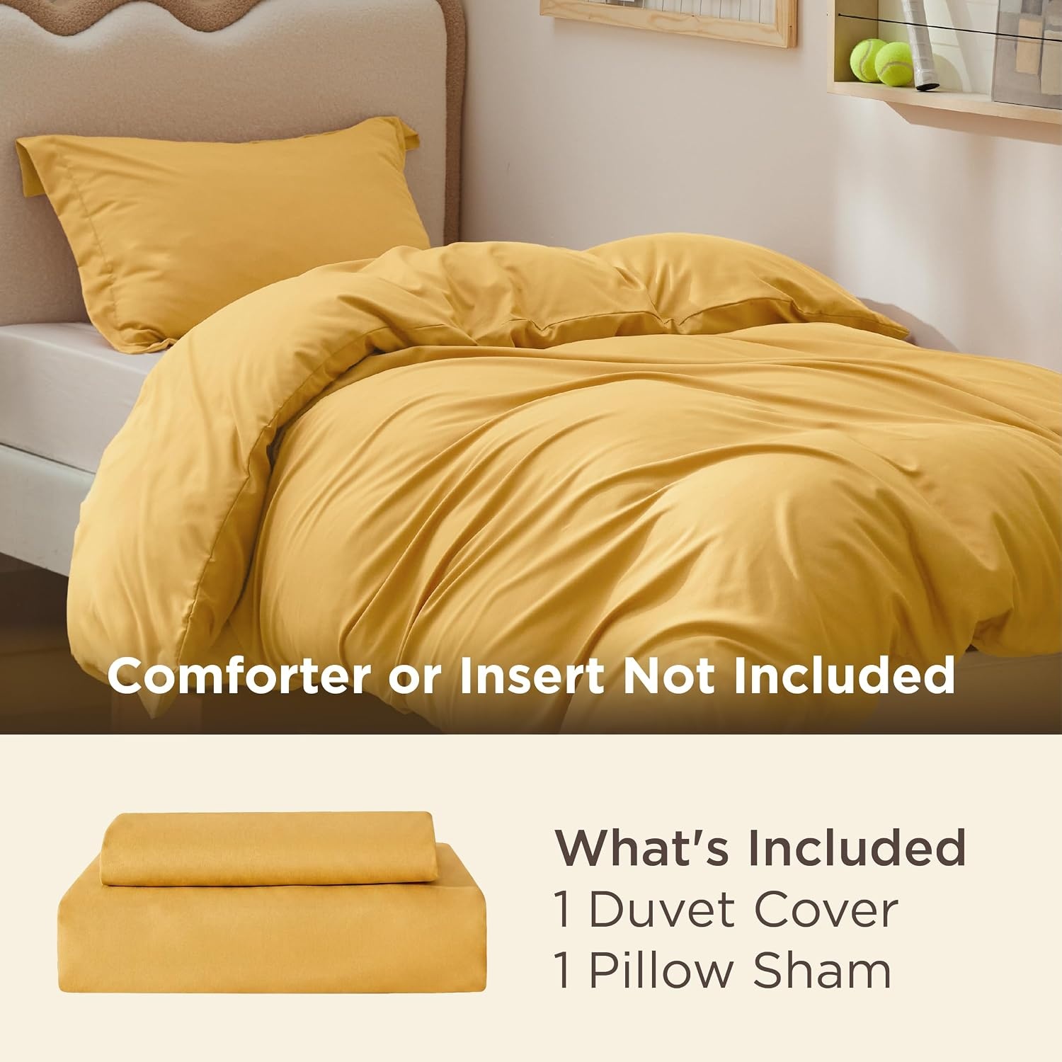 image:imageBedsure Duvet Cover TwinTwin XL Size Soft Double Brushed Bedding Set for Kids amp Adults Zipper Closure 2 Pieces Includes 1 Duvet Cover 68x90 amp 1 Pillow Sham NO Comforter White09 Golden Yellow