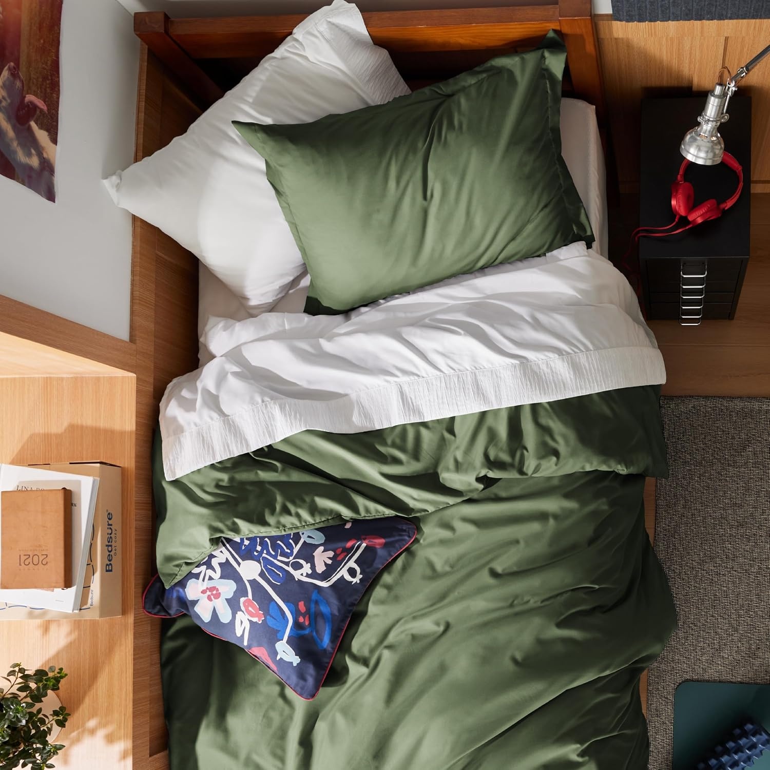 image:imageBedsure Duvet Cover TwinTwin XL Size Soft Double Brushed Bedding Set for Kids amp Adults Zipper Closure 2 Pieces Includes 1 Duvet Cover 68x90 amp 1 Pillow Sham NO Comforter White02 Olive Green