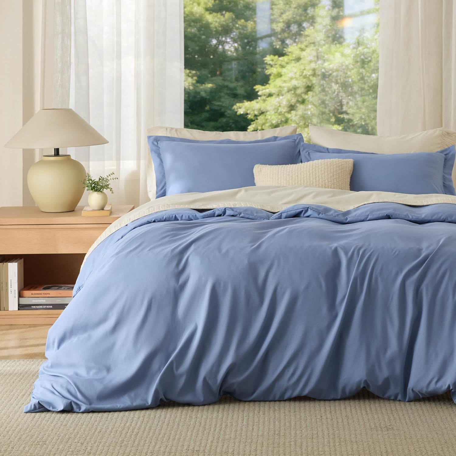 image:imageBedsure Duvet Cover TwinTwin XL Size Soft Double Brushed Bedding Set for Kids amp Adults Zipper Closure 2 Pieces Includes 1 Duvet Cover 68x90 amp 1 Pillow Sham NO Comforter White06 Slate Blue