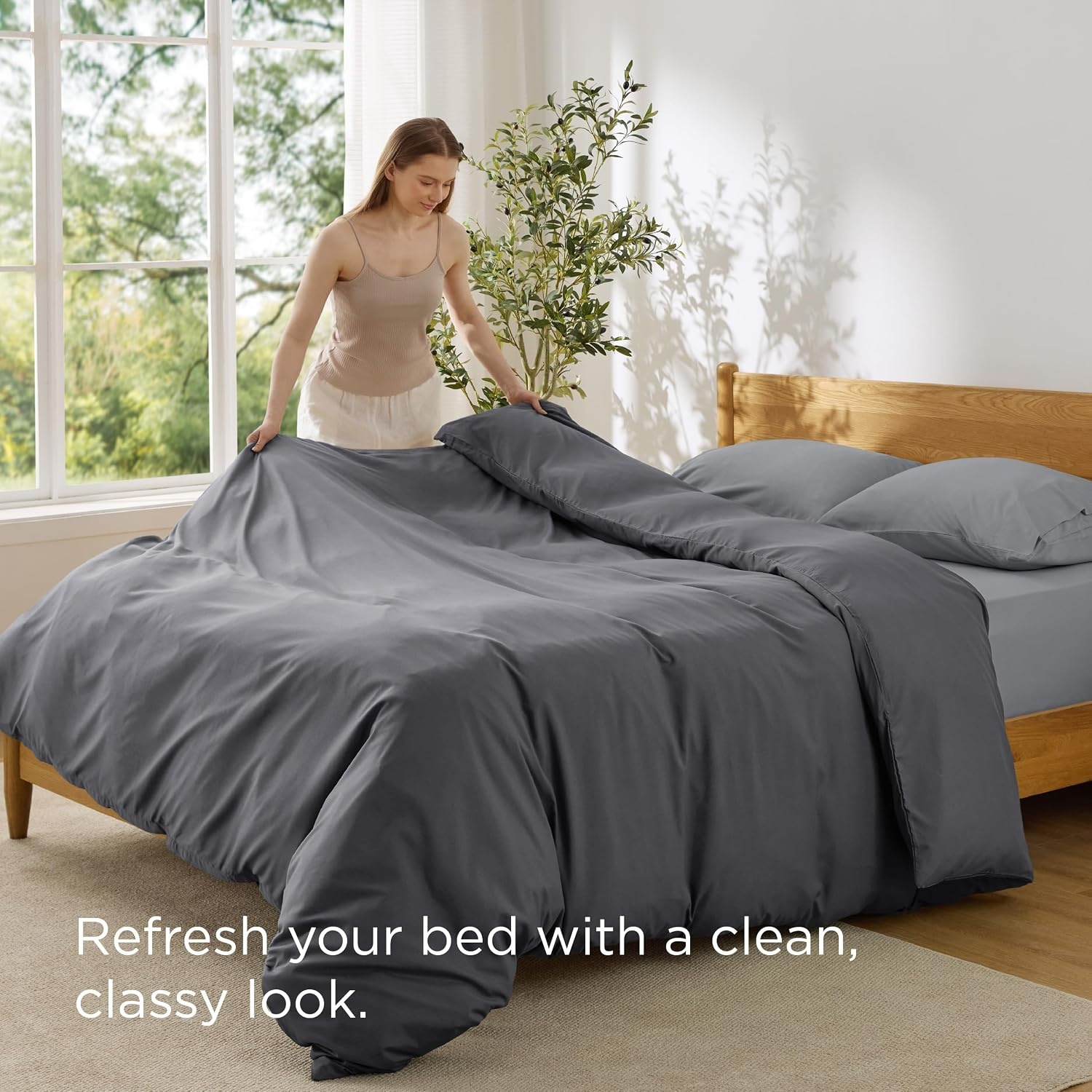 image:imageBedsure Duvet Cover TwinTwin XL Size Soft Double Brushed Bedding Set for Kids amp Adults Zipper Closure 2 Pieces Includes 1 Duvet Cover 68x90 amp 1 Pillow Sham NO Comforter White02 Dark Grey