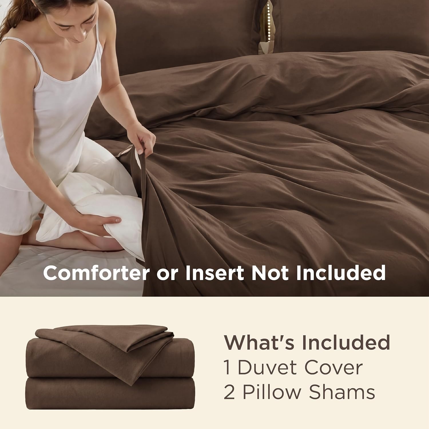 image:imageBedsure Duvet Cover TwinTwin XL Size Soft Double Brushed Bedding Set for Kids amp Adults Zipper Closure 2 Pieces Includes 1 Duvet Cover 68x90 amp 1 Pillow Sham NO Comforter White07 Dark Brown