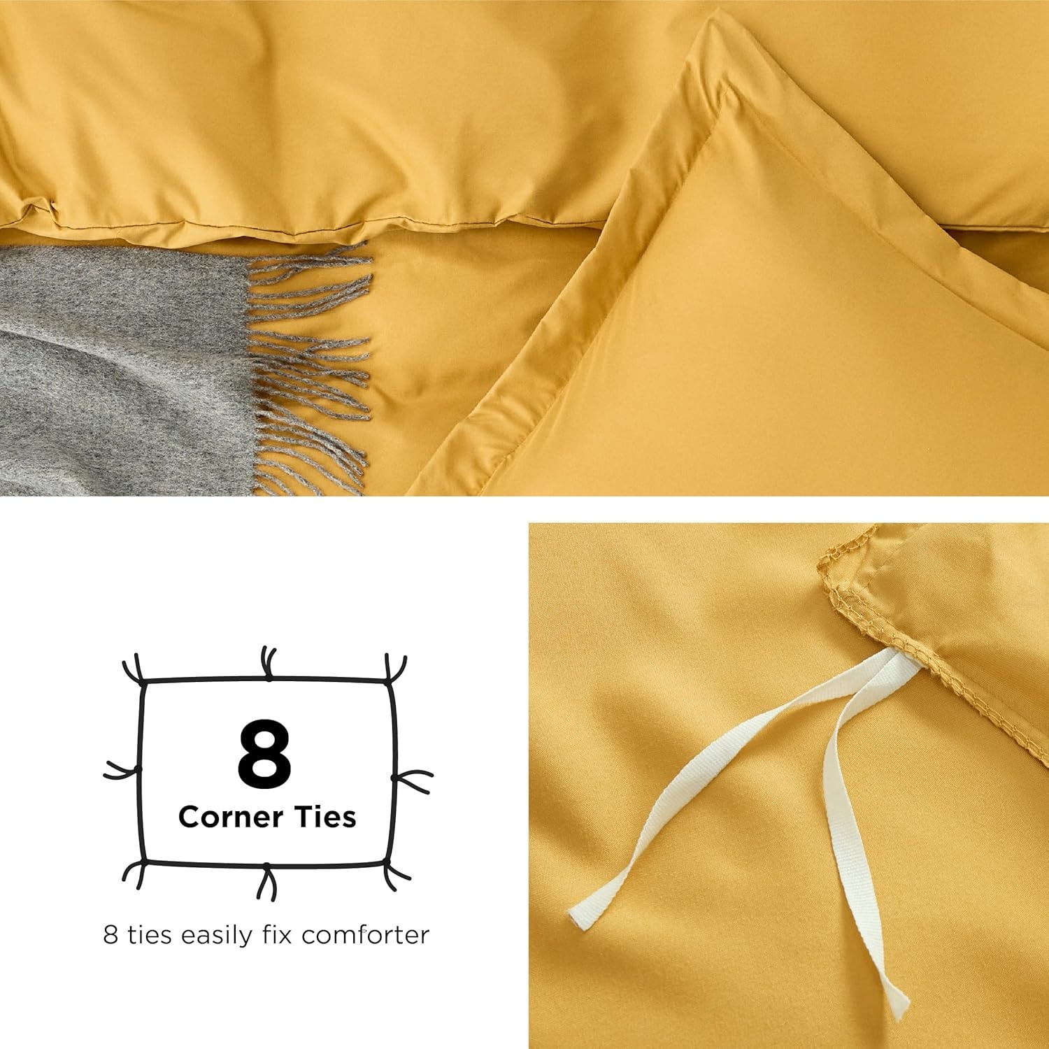 image:imageBedsure Duvet Cover TwinTwin XL Size Soft Double Brushed Bedding Set for Kids amp Adults Zipper Closure 2 Pieces Includes 1 Duvet Cover 68x90 amp 1 Pillow Sham NO Comforter White09 Golden Yellow