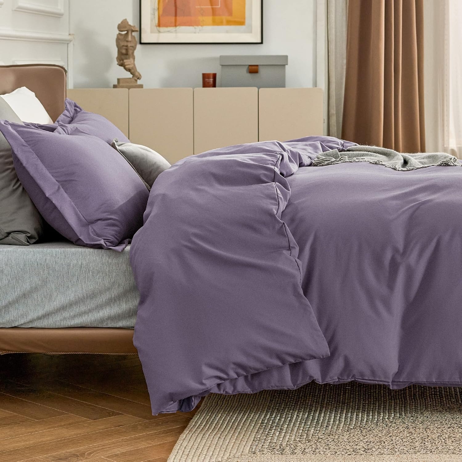 image:imageBedsure Duvet Cover TwinTwin XL Size Soft Double Brushed Bedding Set for Kids amp Adults Zipper Closure 2 Pieces Includes 1 Duvet Cover 68x90 amp 1 Pillow Sham NO Comforter White05 Dusty Purple