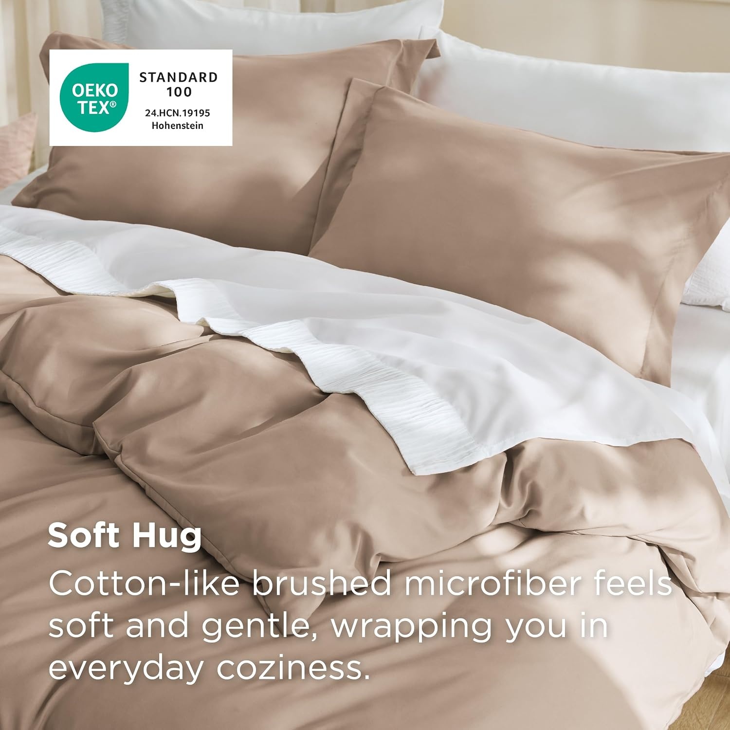 image:imageBedsure Duvet Cover TwinTwin XL Size Soft Double Brushed Bedding Set for Kids amp Adults Zipper Closure 2 Pieces Includes 1 Duvet Cover 68x90 amp 1 Pillow Sham NO Comforter White07 Light Khaki