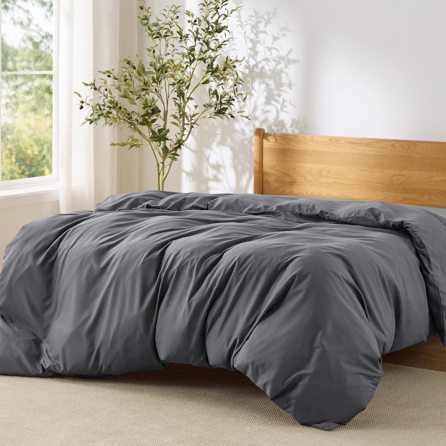 image:imageBedsure Duvet Cover TwinTwin XL Size Soft Double Brushed Bedding Set for Kids amp Adults Zipper Closure 2 Pieces Includes 1 Duvet Cover 68x90 amp 1 Pillow Sham NO Comforter White02 Dark Grey