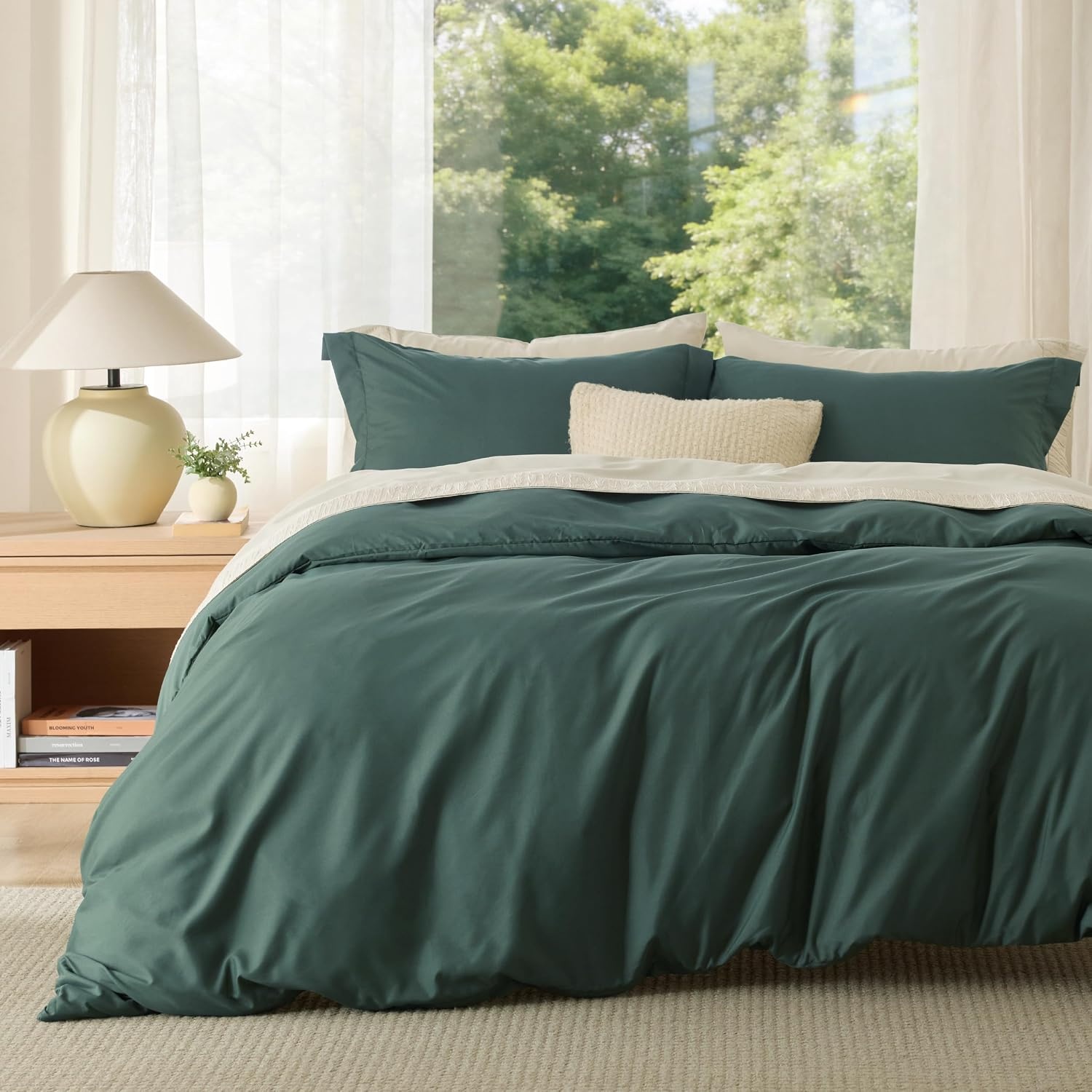 image:imageBedsure Duvet Cover TwinTwin XL Size Soft Double Brushed Bedding Set for Kids amp Adults Zipper Closure 2 Pieces Includes 1 Duvet Cover 68x90 amp 1 Pillow Sham NO Comforter White04 Forest Green