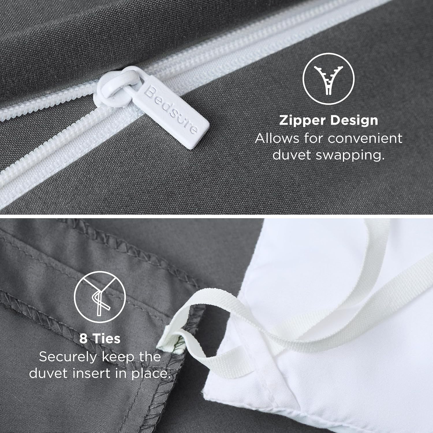 image:imageBedsure Duvet Cover TwinTwin XL Size Soft Double Brushed Bedding Set for Kids amp Adults Zipper Closure 2 Pieces Includes 1 Duvet Cover 68x90 amp 1 Pillow Sham NO Comforter White02 Dark Grey
