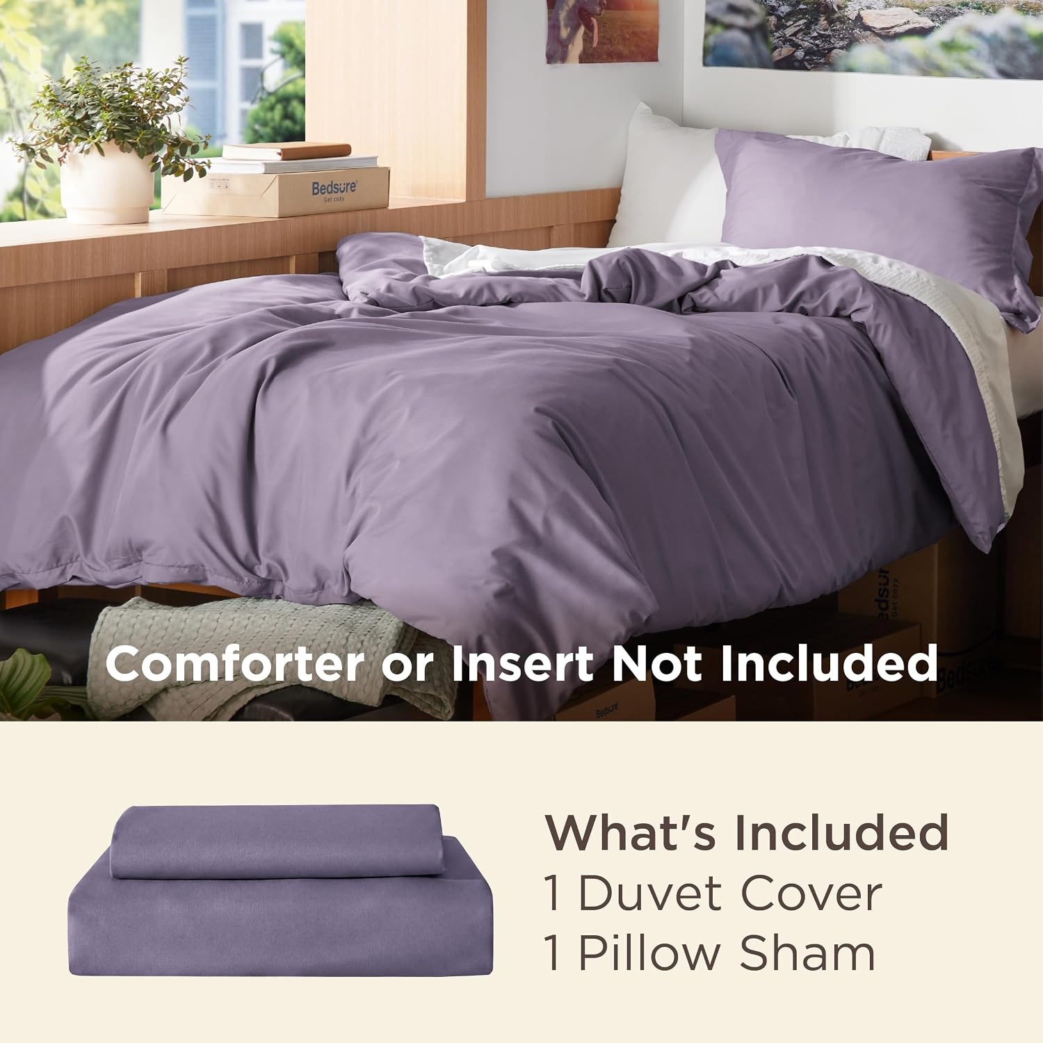image:imageBedsure Duvet Cover TwinTwin XL Size Soft Double Brushed Bedding Set for Kids amp Adults Zipper Closure 2 Pieces Includes 1 Duvet Cover 68x90 amp 1 Pillow Sham NO Comforter White05 Dusty Purple