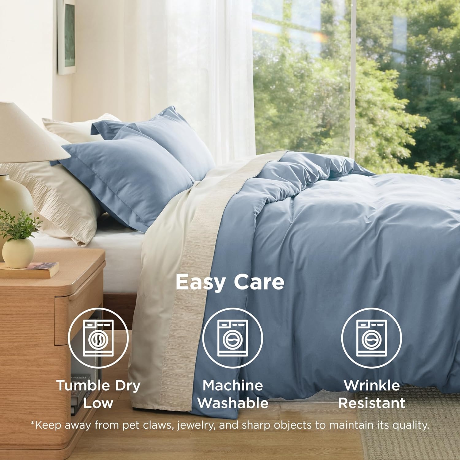image:imageBedsure Duvet Cover TwinTwin XL Size Soft Double Brushed Bedding Set for Kids amp Adults Zipper Closure 2 Pieces Includes 1 Duvet Cover 68x90 amp 1 Pillow Sham NO Comforter White06 Dusty Blue