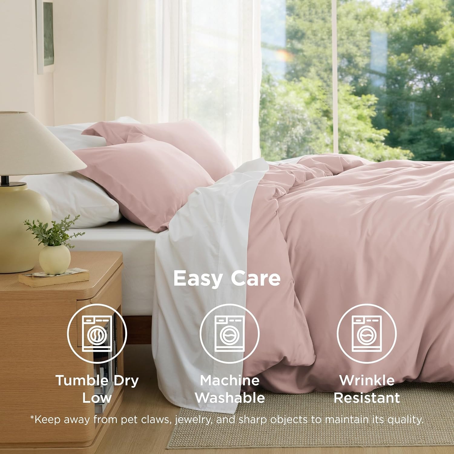 image:imageBedsure Duvet Cover TwinTwin XL Size Soft Double Brushed Bedding Set for Kids amp Adults Zipper Closure 2 Pieces Includes 1 Duvet Cover 68x90 amp 1 Pillow Sham NO Comforter White08 Rose Pink