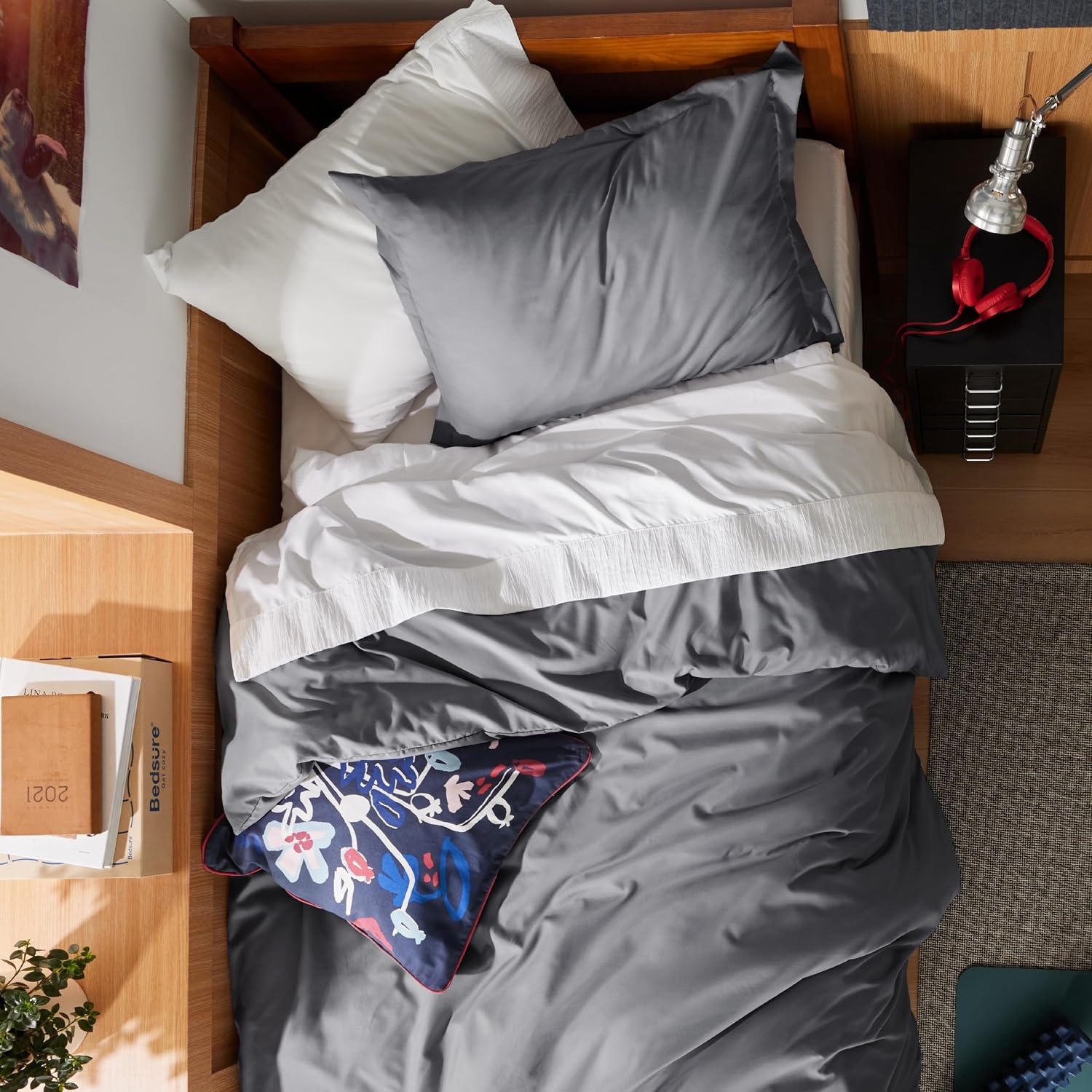 image:imageBedsure Duvet Cover TwinTwin XL Size Soft Double Brushed Bedding Set for Kids amp Adults Zipper Closure 2 Pieces Includes 1 Duvet Cover 68x90 amp 1 Pillow Sham NO Comforter White02 Dark Grey