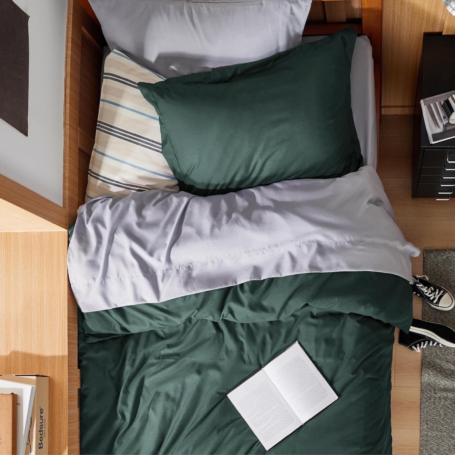 image:imageBedsure Duvet Cover TwinTwin XL Size Soft Double Brushed Bedding Set for Kids amp Adults Zipper Closure 2 Pieces Includes 1 Duvet Cover 68x90 amp 1 Pillow Sham NO Comforter White04 Forest Green