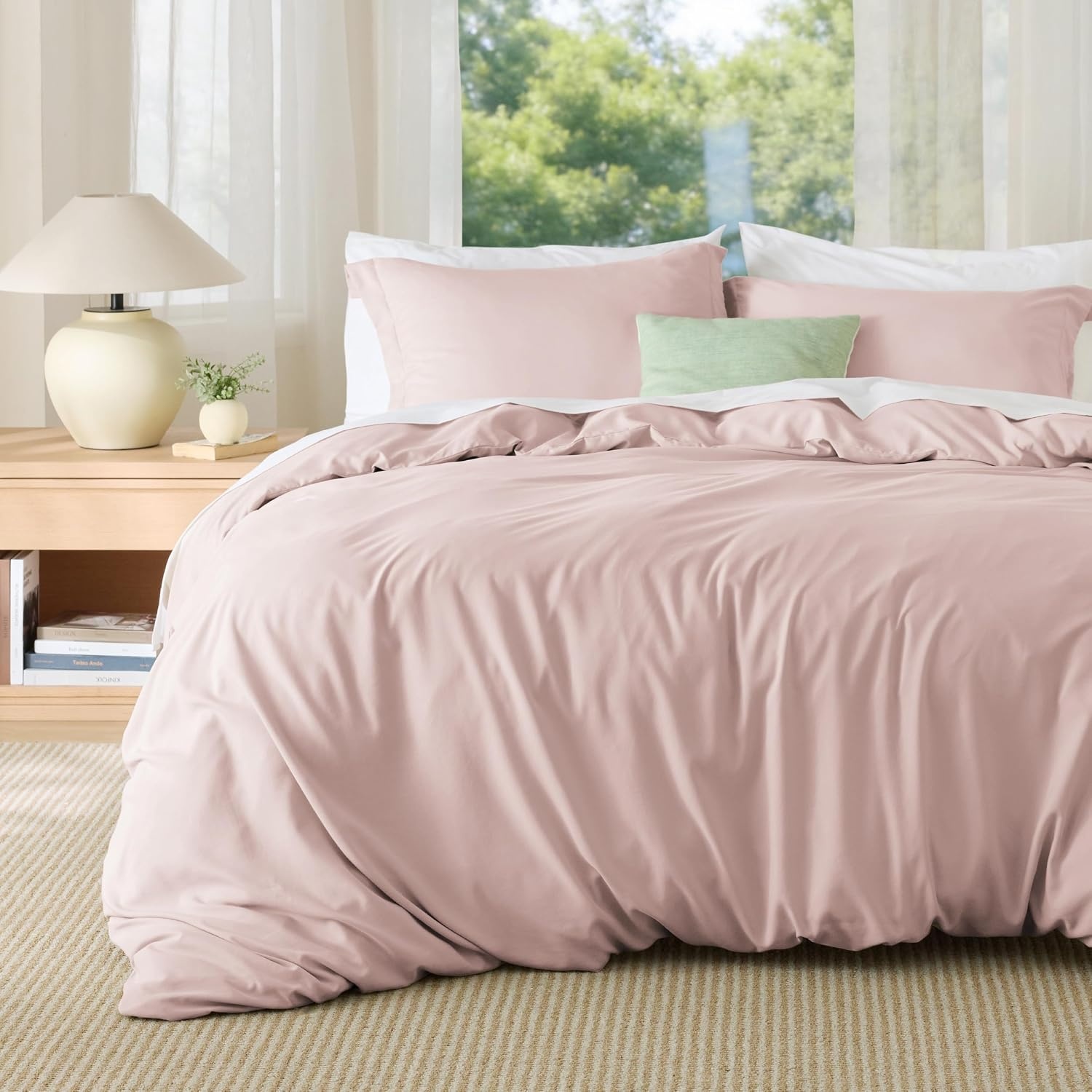 image:imageBedsure Duvet Cover TwinTwin XL Size Soft Double Brushed Bedding Set for Kids amp Adults Zipper Closure 2 Pieces Includes 1 Duvet Cover 68x90 amp 1 Pillow Sham NO Comforter White08 Rose Pink