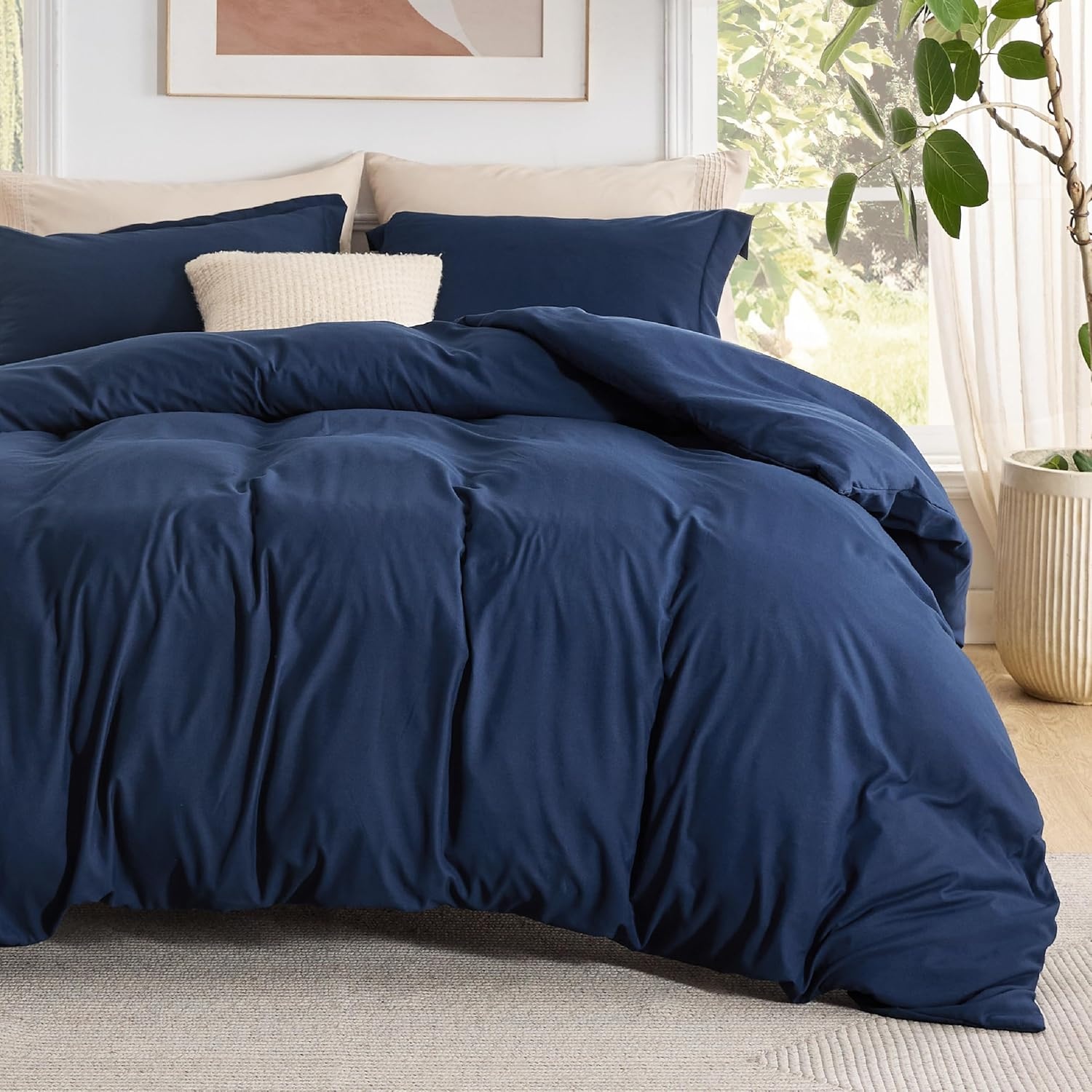image:imageBedsure Duvet Cover TwinTwin XL Size Soft Double Brushed Bedding Set for Kids amp Adults Zipper Closure 2 Pieces Includes 1 Duvet Cover 68x90 amp 1 Pillow Sham NO Comforter White00 Navy Blue
