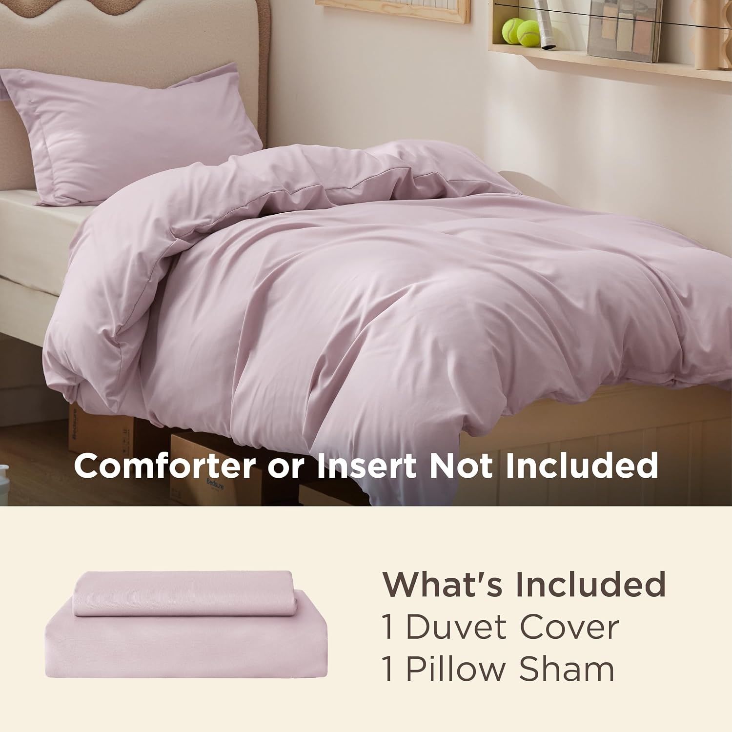 image:imageBedsure Duvet Cover TwinTwin XL Size Soft Double Brushed Bedding Set for Kids amp Adults Zipper Closure 2 Pieces Includes 1 Duvet Cover 68x90 amp 1 Pillow Sham NO Comforter White08 Pink Mocha