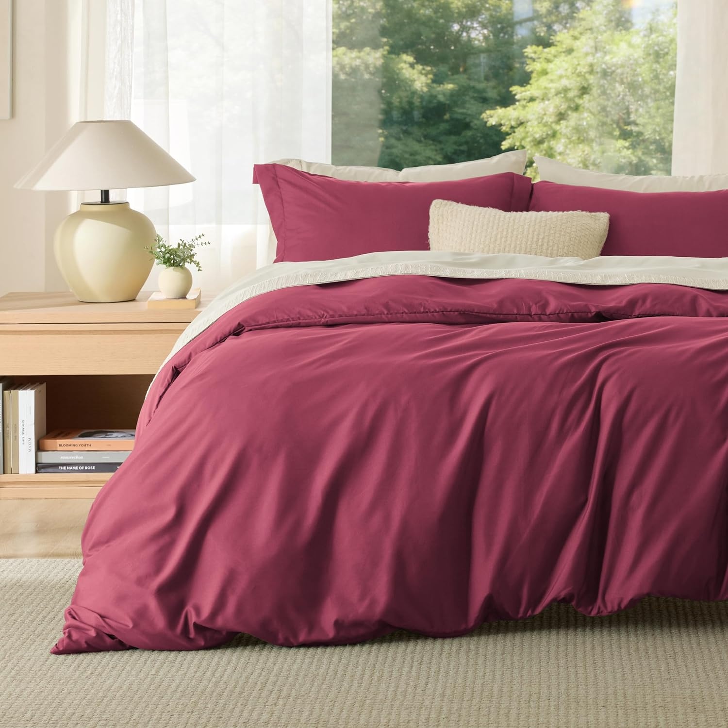 image:imageBedsure Duvet Cover TwinTwin XL Size Soft Double Brushed Bedding Set for Kids amp Adults Zipper Closure 2 Pieces Includes 1 Duvet Cover 68x90 amp 1 Pillow Sham NO Comforter White08 Dark Red