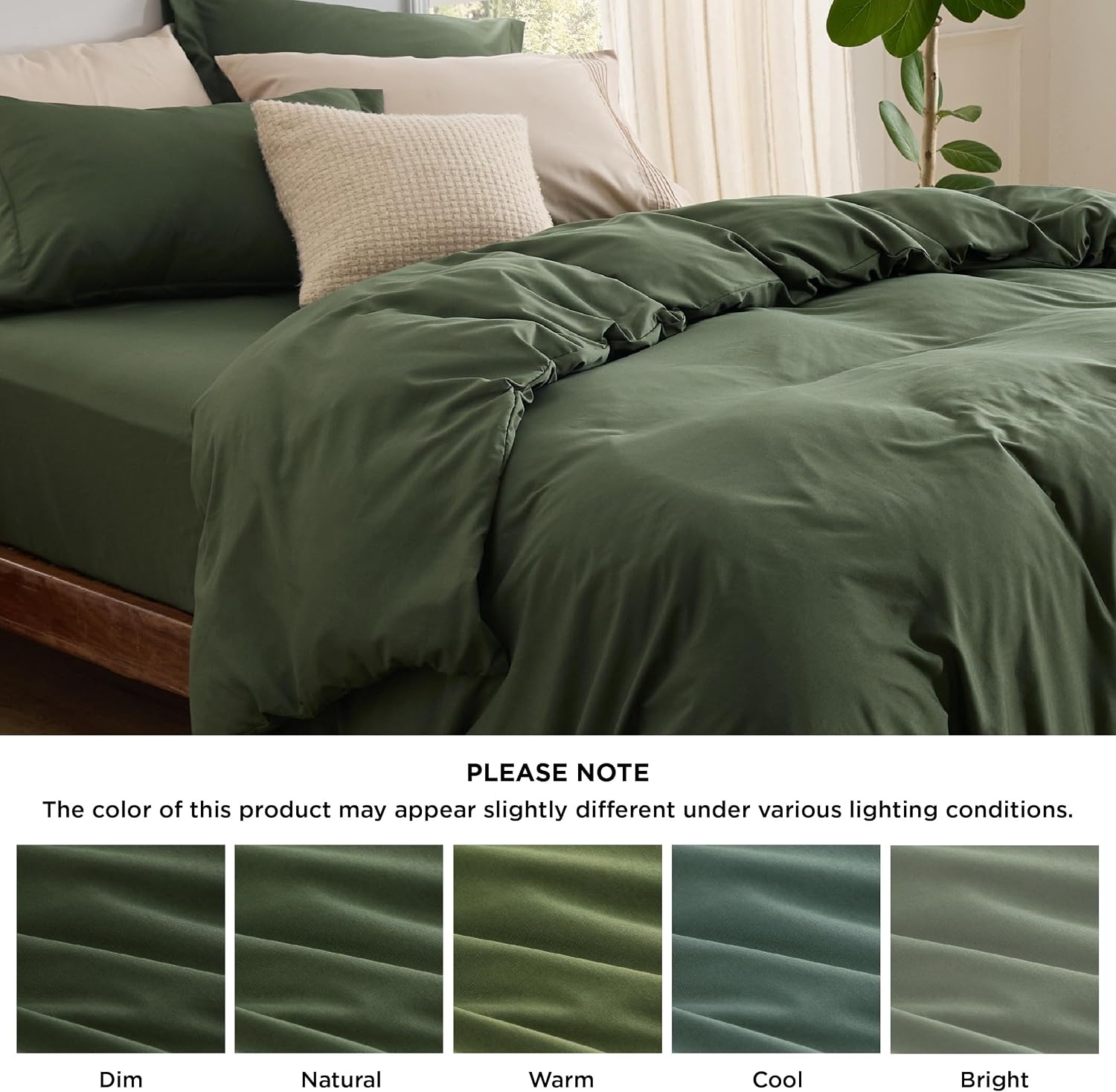 image:imageBedsure Duvet Cover TwinTwin XL Size Soft Double Brushed Bedding Set for Kids amp Adults Zipper Closure 2 Pieces Includes 1 Duvet Cover 68x90 amp 1 Pillow Sham NO Comforter White02 Olive Green
