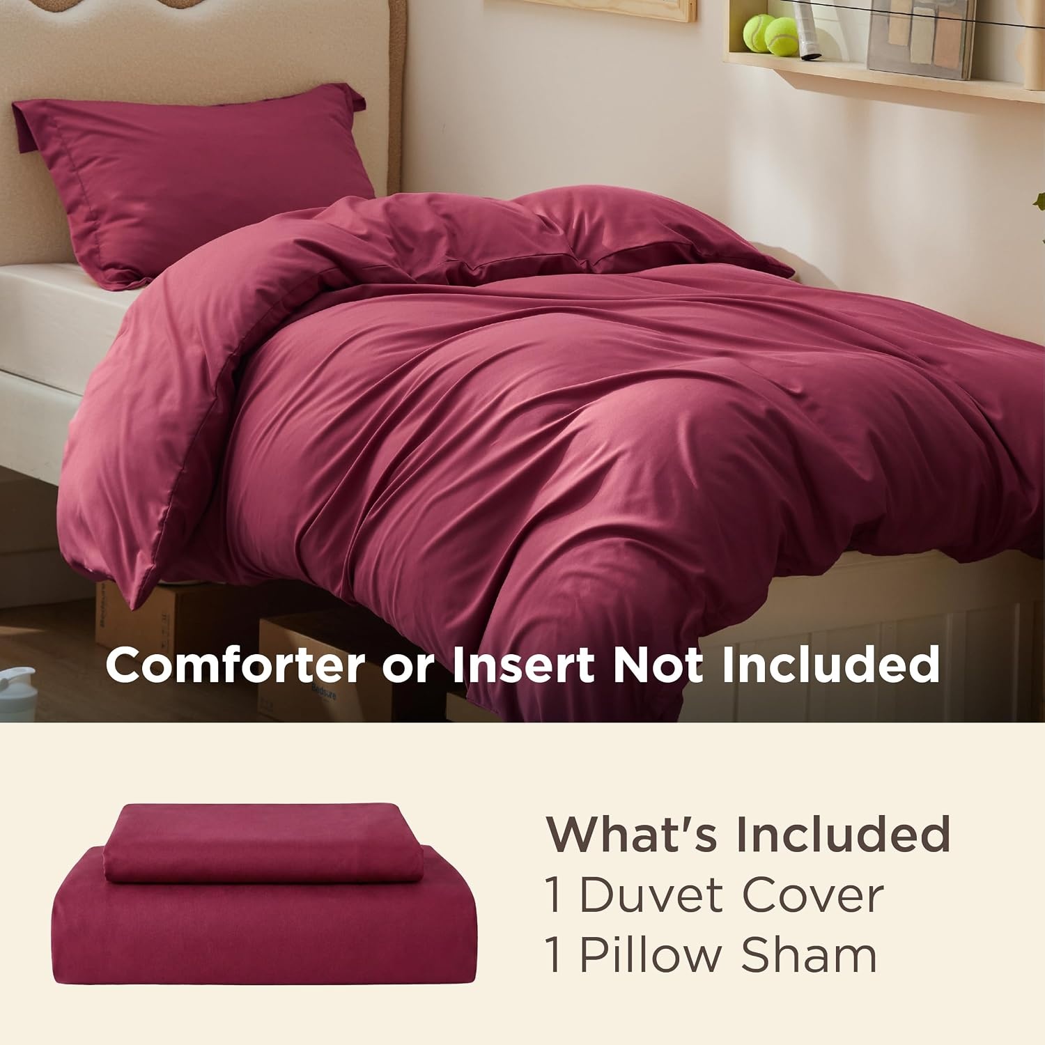 image:imageBedsure Duvet Cover TwinTwin XL Size Soft Double Brushed Bedding Set for Kids amp Adults Zipper Closure 2 Pieces Includes 1 Duvet Cover 68x90 amp 1 Pillow Sham NO Comforter White08 Dark Red