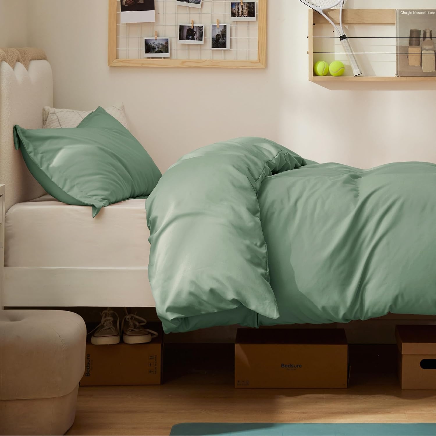 image:imageBedsure Duvet Cover TwinTwin XL Size Soft Double Brushed Bedding Set for Kids amp Adults Zipper Closure 2 Pieces Includes 1 Duvet Cover 68x90 amp 1 Pillow Sham NO Comforter White04 Sage Green