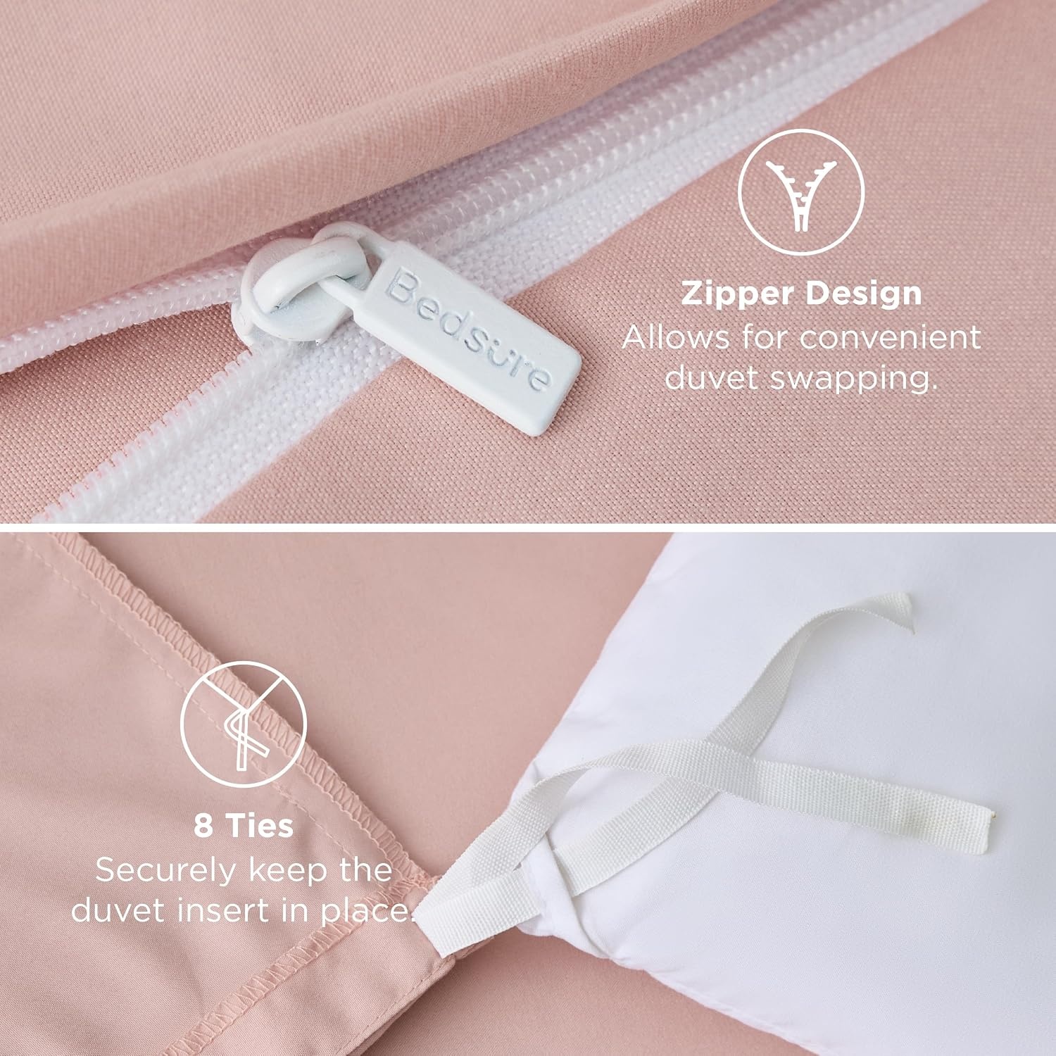 image:imageBedsure Duvet Cover TwinTwin XL Size Soft Double Brushed Bedding Set for Kids amp Adults Zipper Closure 2 Pieces Includes 1 Duvet Cover 68x90 amp 1 Pillow Sham NO Comforter White08 Blush Pink
