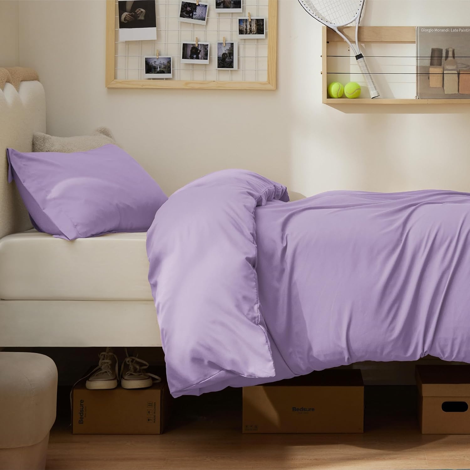 image:imageBedsure Duvet Cover TwinTwin XL Size Soft Double Brushed Bedding Set for Kids amp Adults Zipper Closure 2 Pieces Includes 1 Duvet Cover 68x90 amp 1 Pillow Sham NO Comforter White05 Light Purple