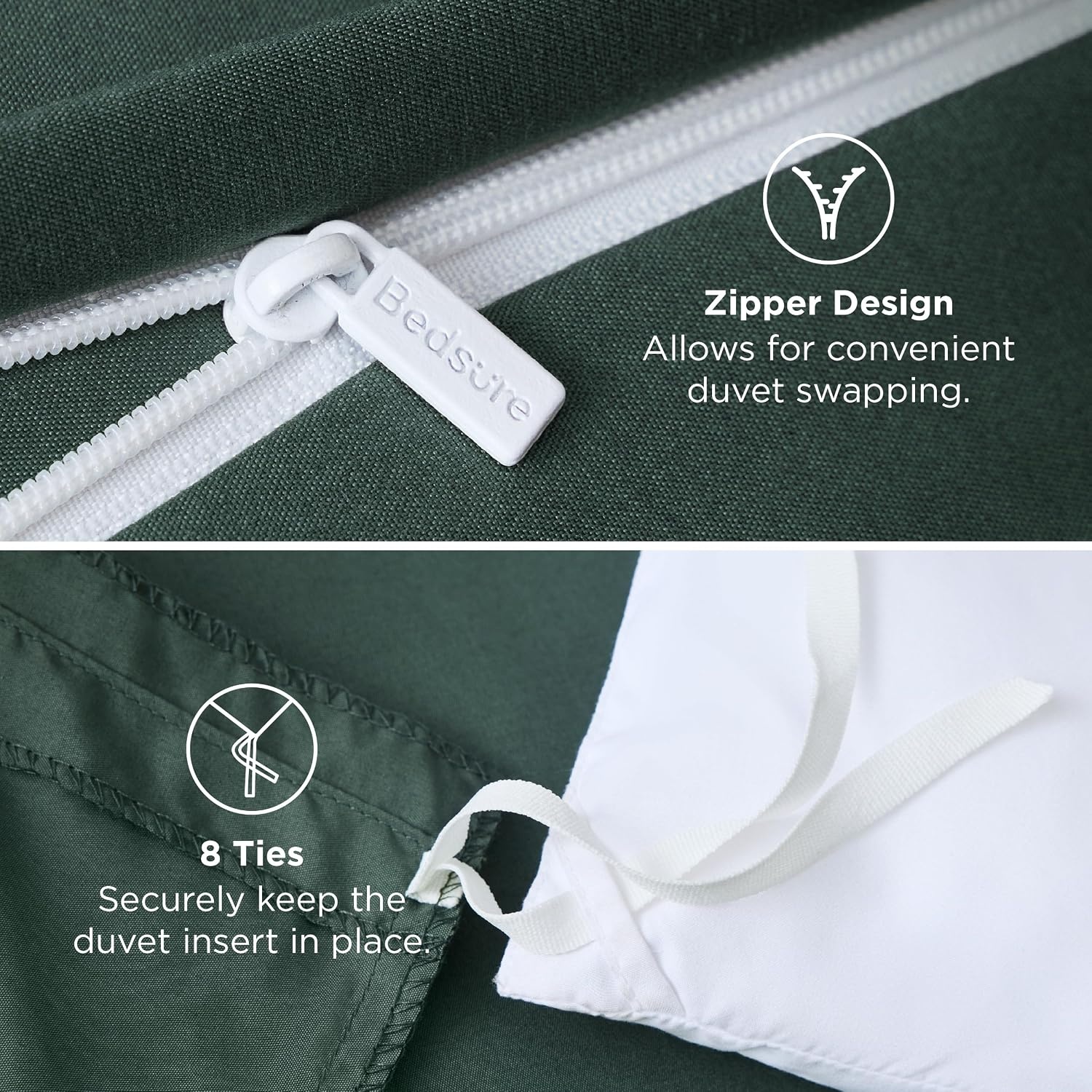 image:imageBedsure Duvet Cover TwinTwin XL Size Soft Double Brushed Bedding Set for Kids amp Adults Zipper Closure 2 Pieces Includes 1 Duvet Cover 68x90 amp 1 Pillow Sham NO Comforter White04 Forest Green