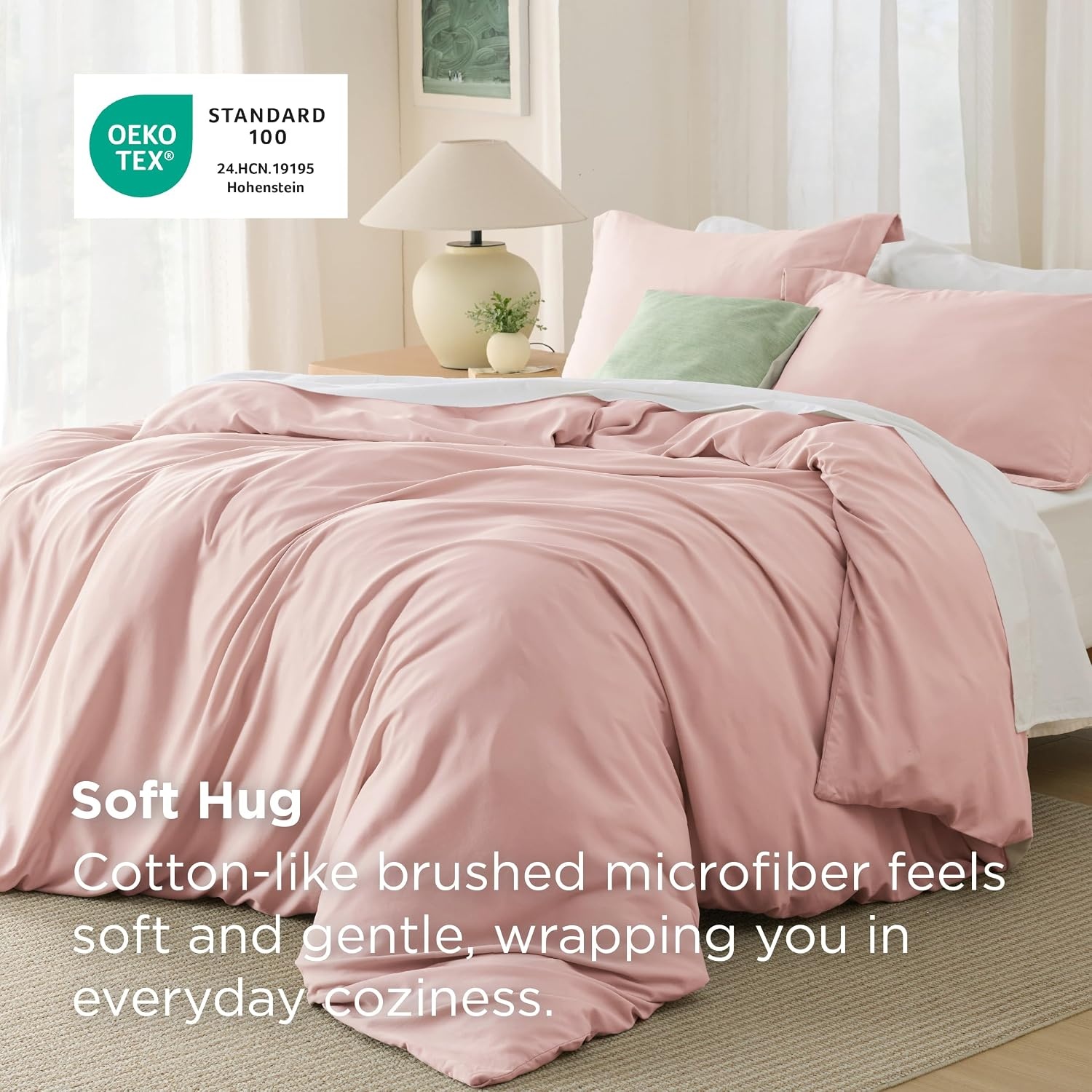 image:imageBedsure Duvet Cover TwinTwin XL Size Soft Double Brushed Bedding Set for Kids amp Adults Zipper Closure 2 Pieces Includes 1 Duvet Cover 68x90 amp 1 Pillow Sham NO Comforter White08 Pink
