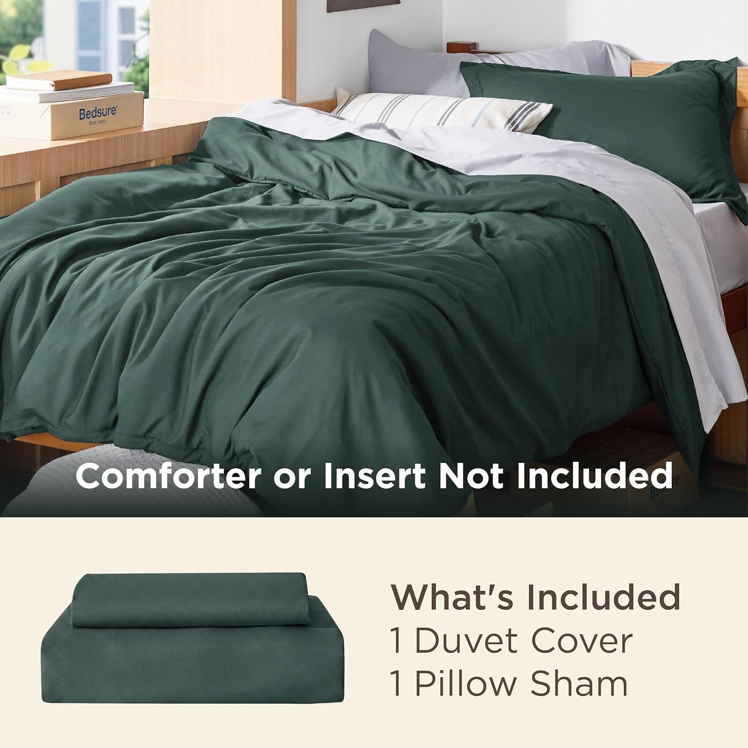 image:imageBedsure Duvet Cover TwinTwin XL Size Soft Double Brushed Bedding Set for Kids amp Adults Zipper Closure 2 Pieces Includes 1 Duvet Cover 68x90 amp 1 Pillow Sham NO Comforter White04 Forest Green
