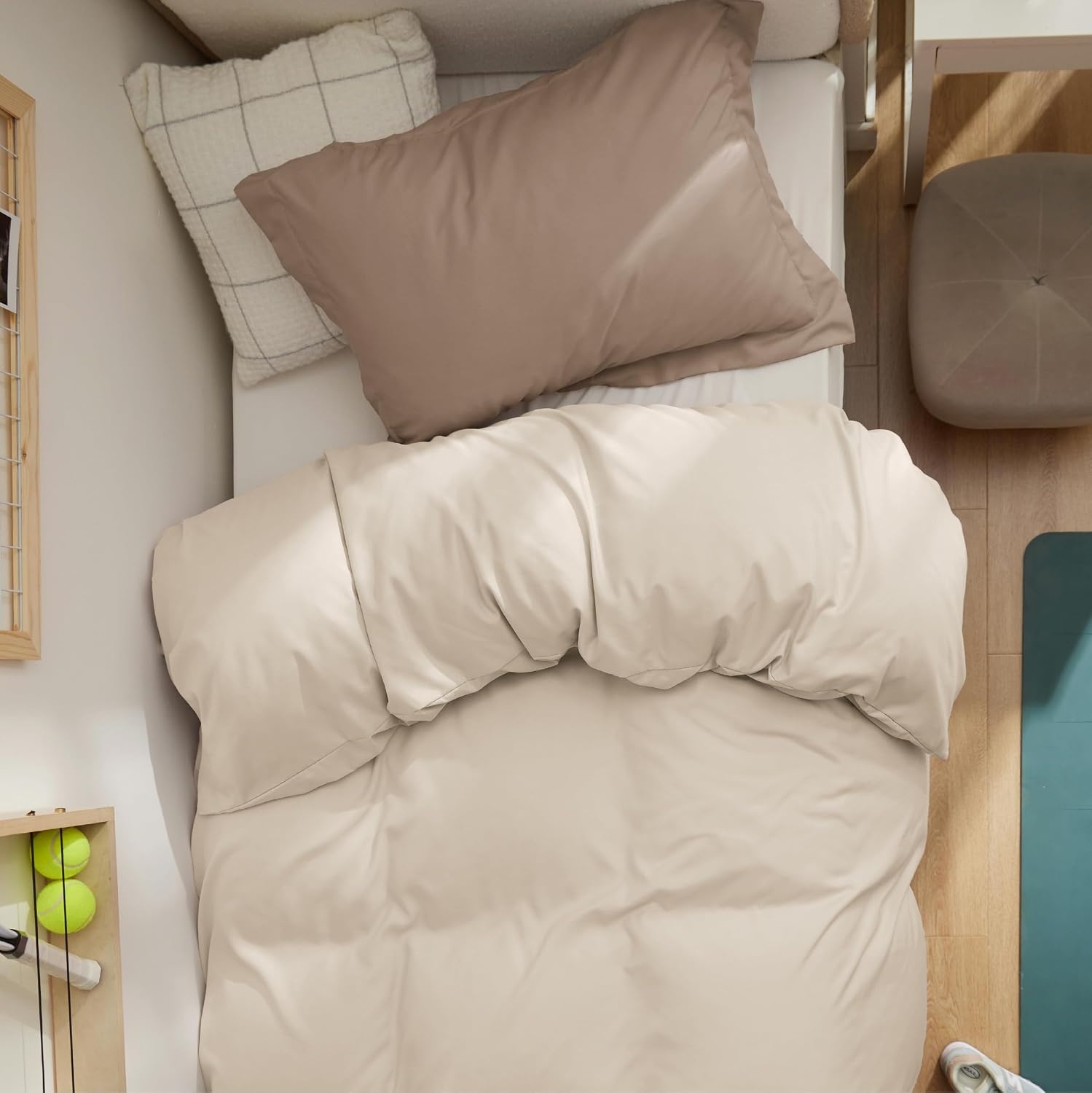 image:imageBedsure Duvet Cover TwinTwin XL Size Soft Double Brushed Bedding Set for Kids amp Adults Zipper Closure 2 Pieces Includes 1 Duvet Cover 68x90 amp 1 Pillow Sham NO Comforter White00 Beige