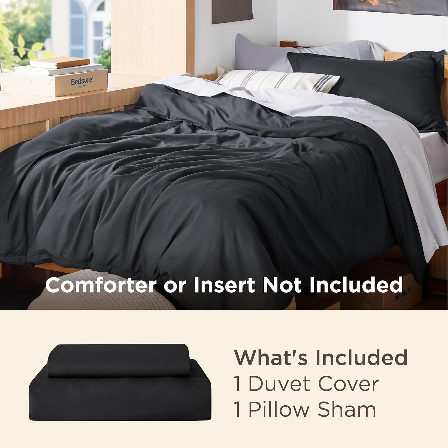 image:imageBedsure Duvet Cover TwinTwin XL Size Soft Double Brushed Bedding Set for Kids amp Adults Zipper Closure 2 Pieces Includes 1 Duvet Cover 68x90 amp 1 Pillow Sham NO Comforter White02 Black