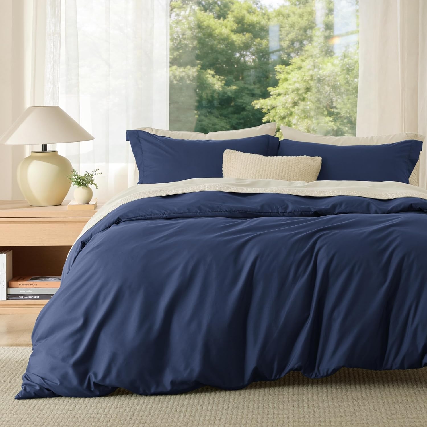 image:imageBedsure Duvet Cover TwinTwin XL Size Soft Double Brushed Bedding Set for Kids amp Adults Zipper Closure 2 Pieces Includes 1 Duvet Cover 68x90 amp 1 Pillow Sham NO Comforter White00 Navy Blue