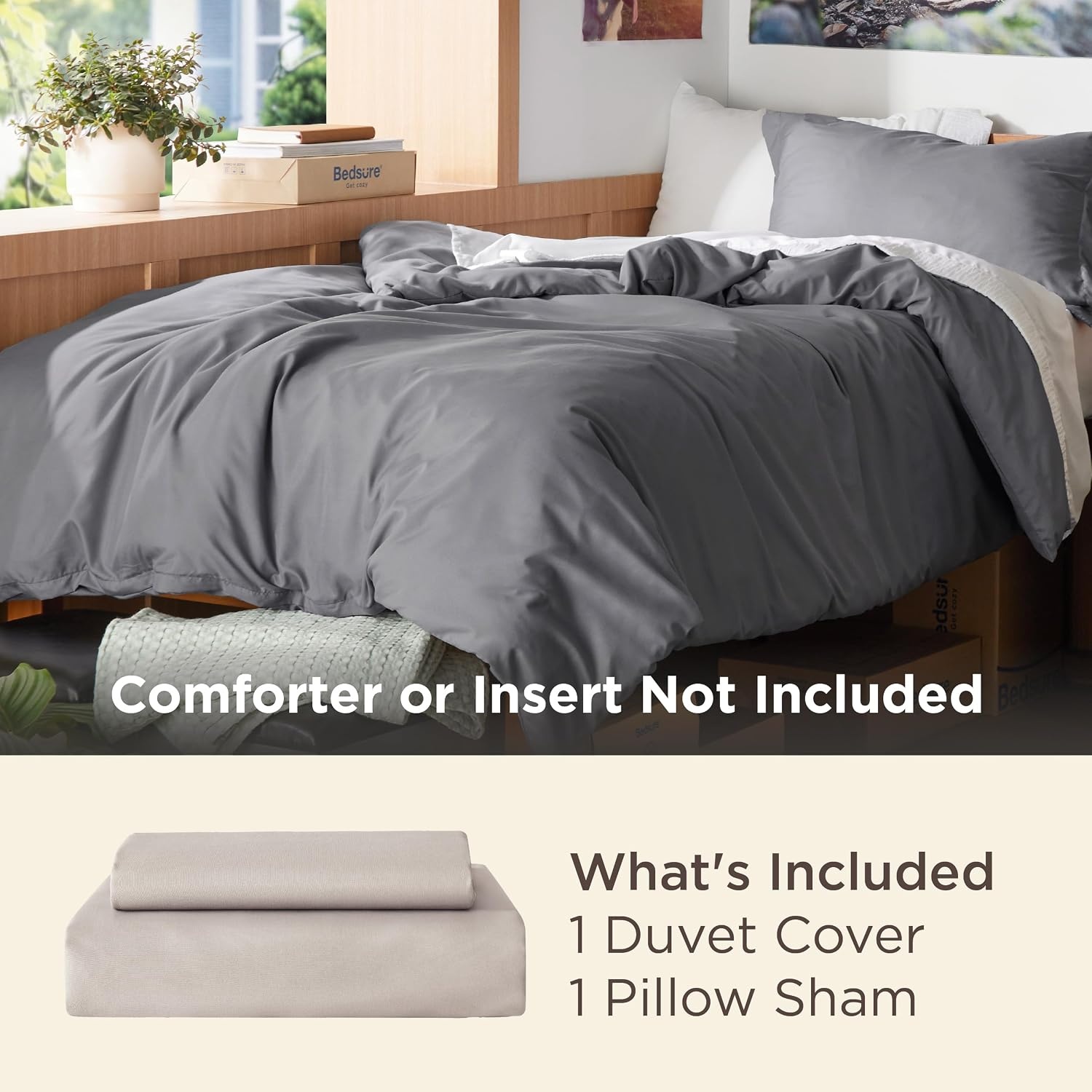 image:imageBedsure Duvet Cover TwinTwin XL Size Soft Double Brushed Bedding Set for Kids amp Adults Zipper Closure 2 Pieces Includes 1 Duvet Cover 68x90 amp 1 Pillow Sham NO Comforter White02 Dark Grey
