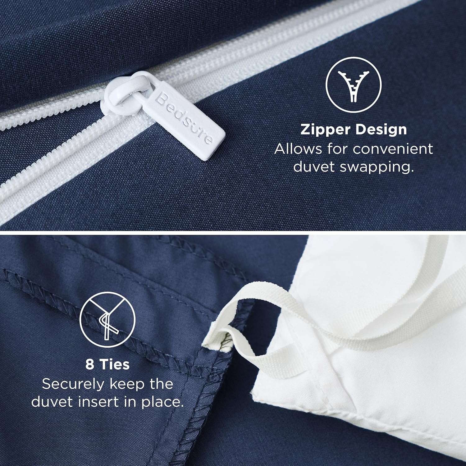 image:imageBedsure Duvet Cover TwinTwin XL Size Soft Double Brushed Bedding Set for Kids amp Adults Zipper Closure 2 Pieces Includes 1 Duvet Cover 68x90 amp 1 Pillow Sham NO Comforter White00 Navy Blue