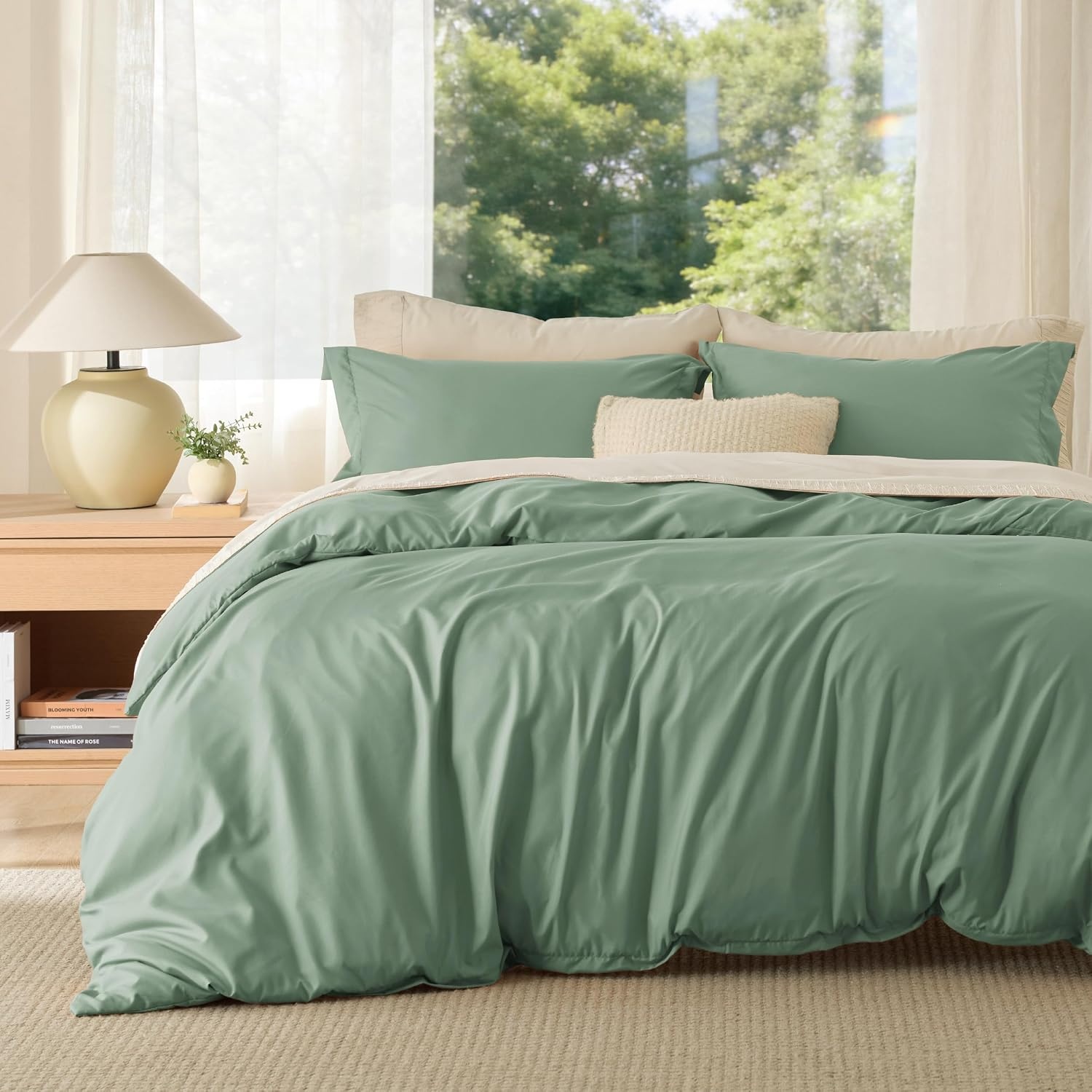 image:imageBedsure Duvet Cover TwinTwin XL Size Soft Double Brushed Bedding Set for Kids amp Adults Zipper Closure 2 Pieces Includes 1 Duvet Cover 68x90 amp 1 Pillow Sham NO Comforter White04 Sage Green