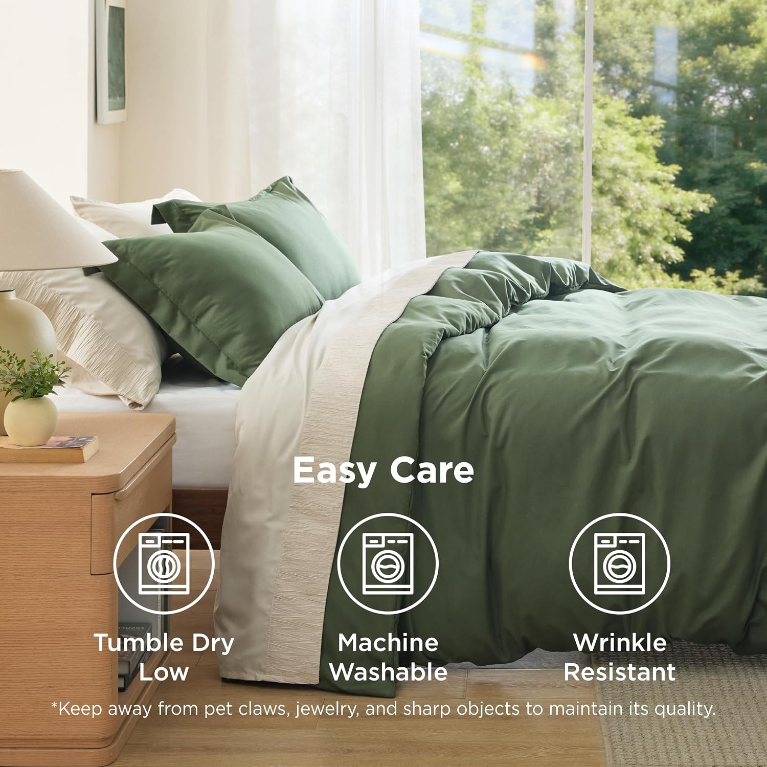 image:imageBedsure Duvet Cover TwinTwin XL Size Soft Double Brushed Bedding Set for Kids amp Adults Zipper Closure 2 Pieces Includes 1 Duvet Cover 68x90 amp 1 Pillow Sham NO Comforter White02 Olive Green