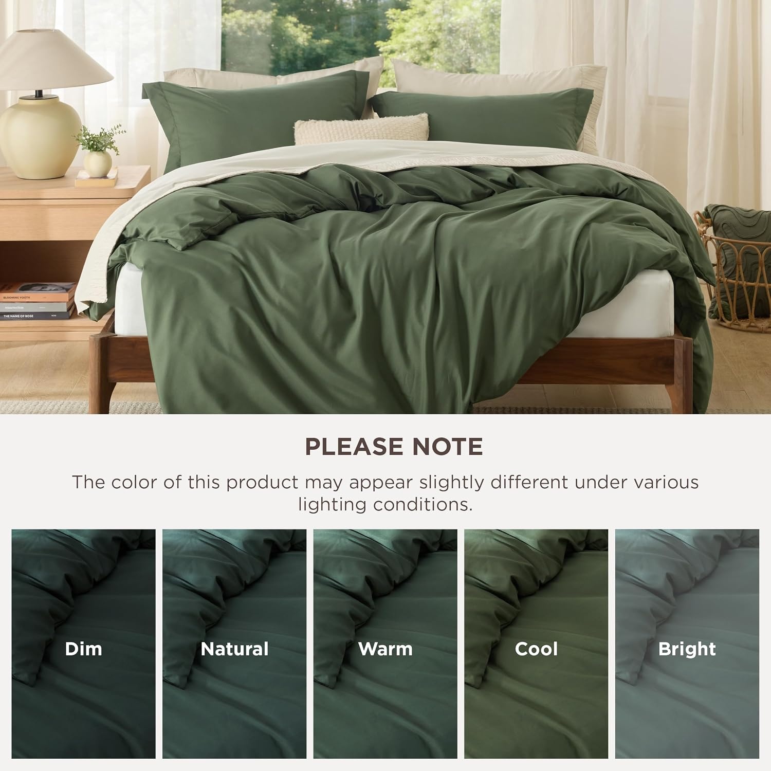 image:imageBedsure Duvet Cover TwinTwin XL Size Soft Double Brushed Bedding Set for Kids amp Adults Zipper Closure 2 Pieces Includes 1 Duvet Cover 68x90 amp 1 Pillow Sham NO Comforter White02 Olive Green