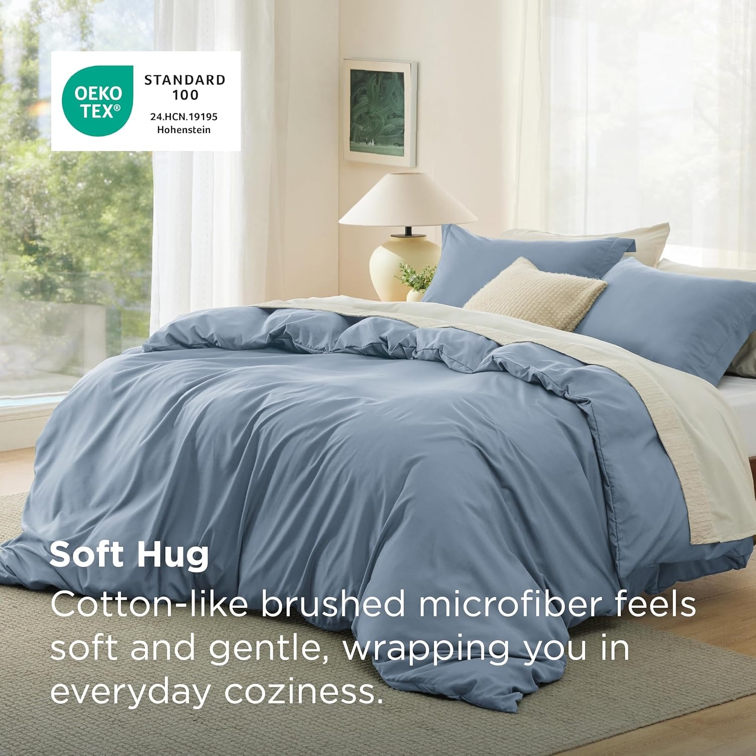 image:imageBedsure Duvet Cover TwinTwin XL Size Soft Double Brushed Bedding Set for Kids amp Adults Zipper Closure 2 Pieces Includes 1 Duvet Cover 68x90 amp 1 Pillow Sham NO Comforter White06 Dusty Blue