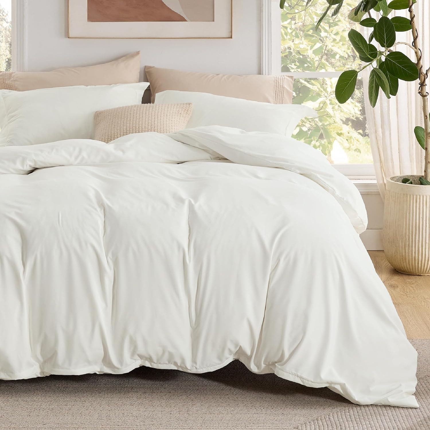 image:imageBedsure Duvet Cover TwinTwin XL Size Soft Double Brushed Bedding Set for Kids amp Adults Zipper Closure 2 Pieces Includes 1 Duvet Cover 68x90 amp 1 Pillow Sham NO Comforter White02 Cream White