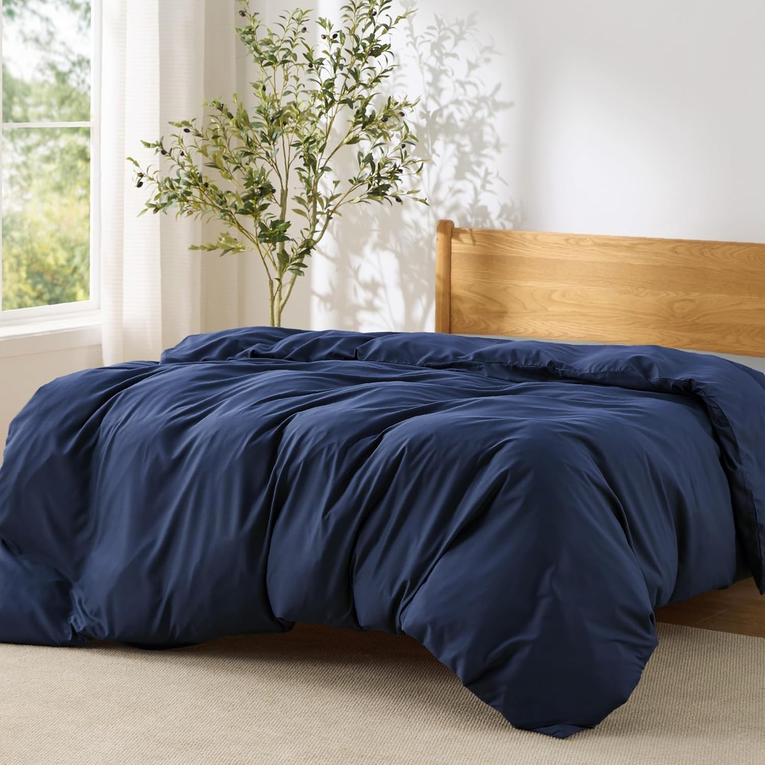 image:imageBedsure Duvet Cover TwinTwin XL Size Soft Double Brushed Bedding Set for Kids amp Adults Zipper Closure 2 Pieces Includes 1 Duvet Cover 68x90 amp 1 Pillow Sham NO Comforter White00 Navy Blue