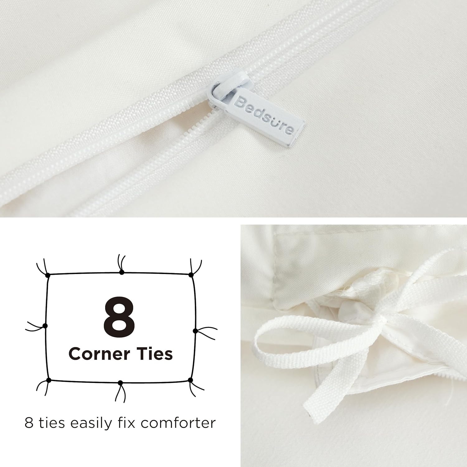 image:imageBedsure Duvet Cover TwinTwin XL Size Soft Double Brushed Bedding Set for Kids amp Adults Zipper Closure 2 Pieces Includes 1 Duvet Cover 68x90 amp 1 Pillow Sham NO Comforter White02 Cream White