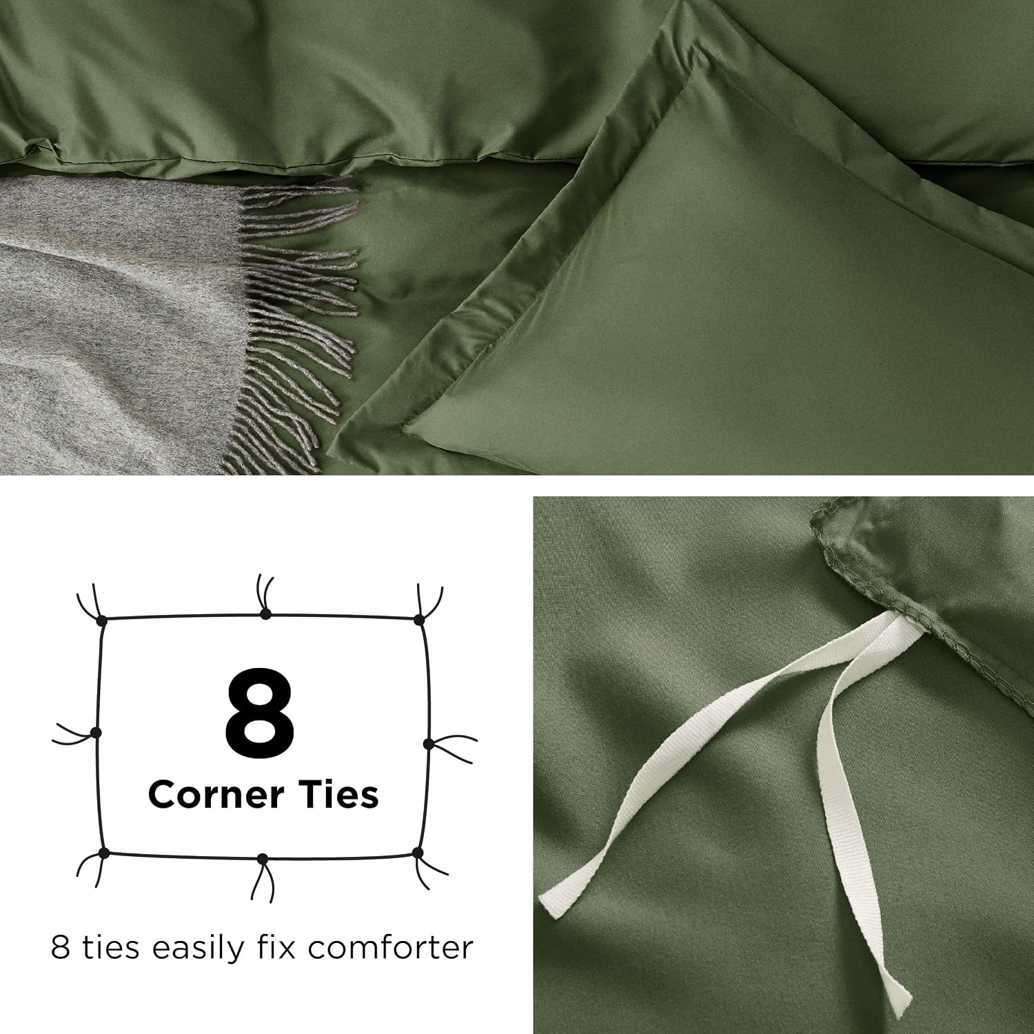 image:imageBedsure Duvet Cover TwinTwin XL Size Soft Double Brushed Bedding Set for Kids amp Adults Zipper Closure 2 Pieces Includes 1 Duvet Cover 68x90 amp 1 Pillow Sham NO Comforter White02 Olive Green
