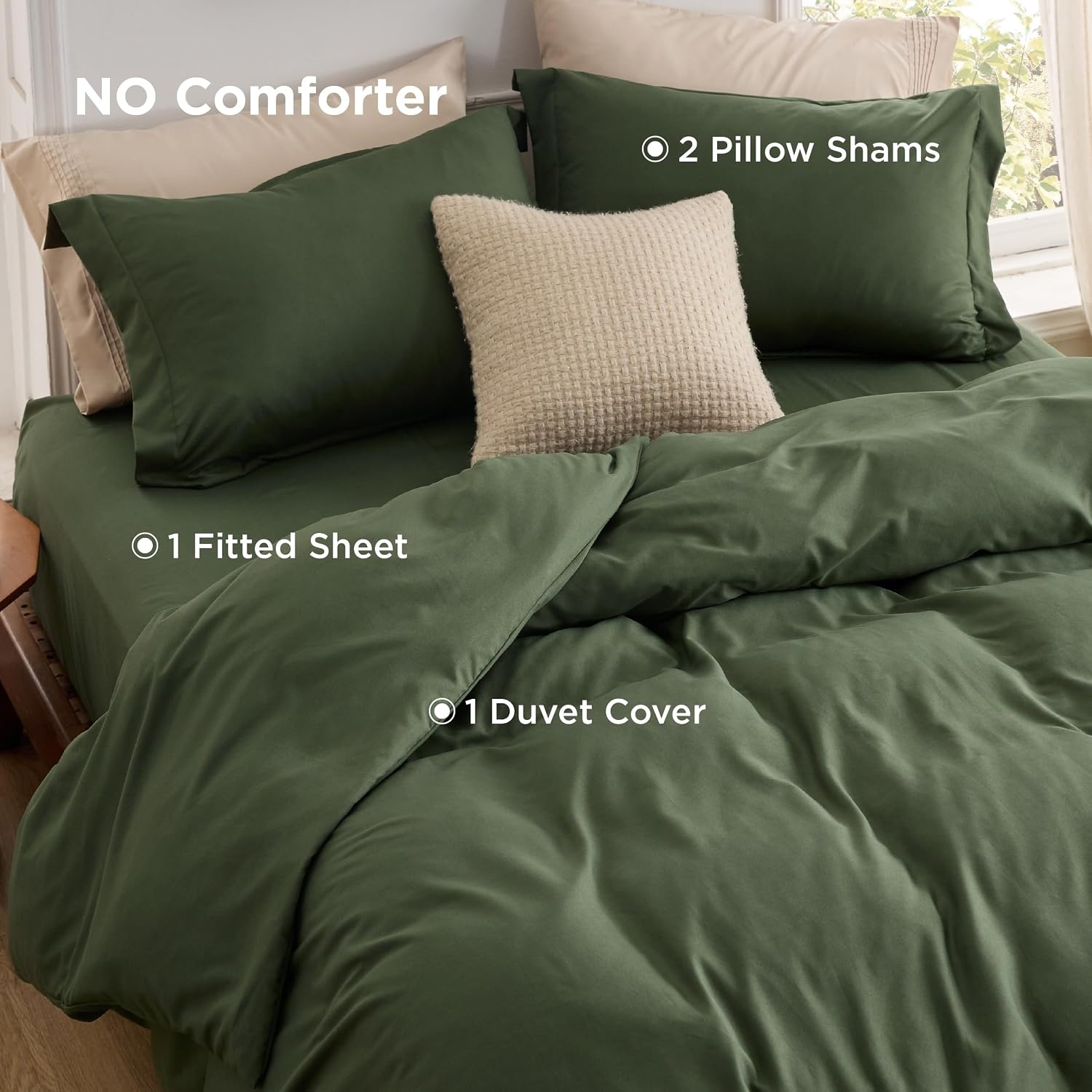image:imageBedsure Duvet Cover TwinTwin XL Size Soft Double Brushed Bedding Set for Kids amp Adults Zipper Closure 2 Pieces Includes 1 Duvet Cover 68x90 amp 1 Pillow Sham NO Comforter White02 Olive Green