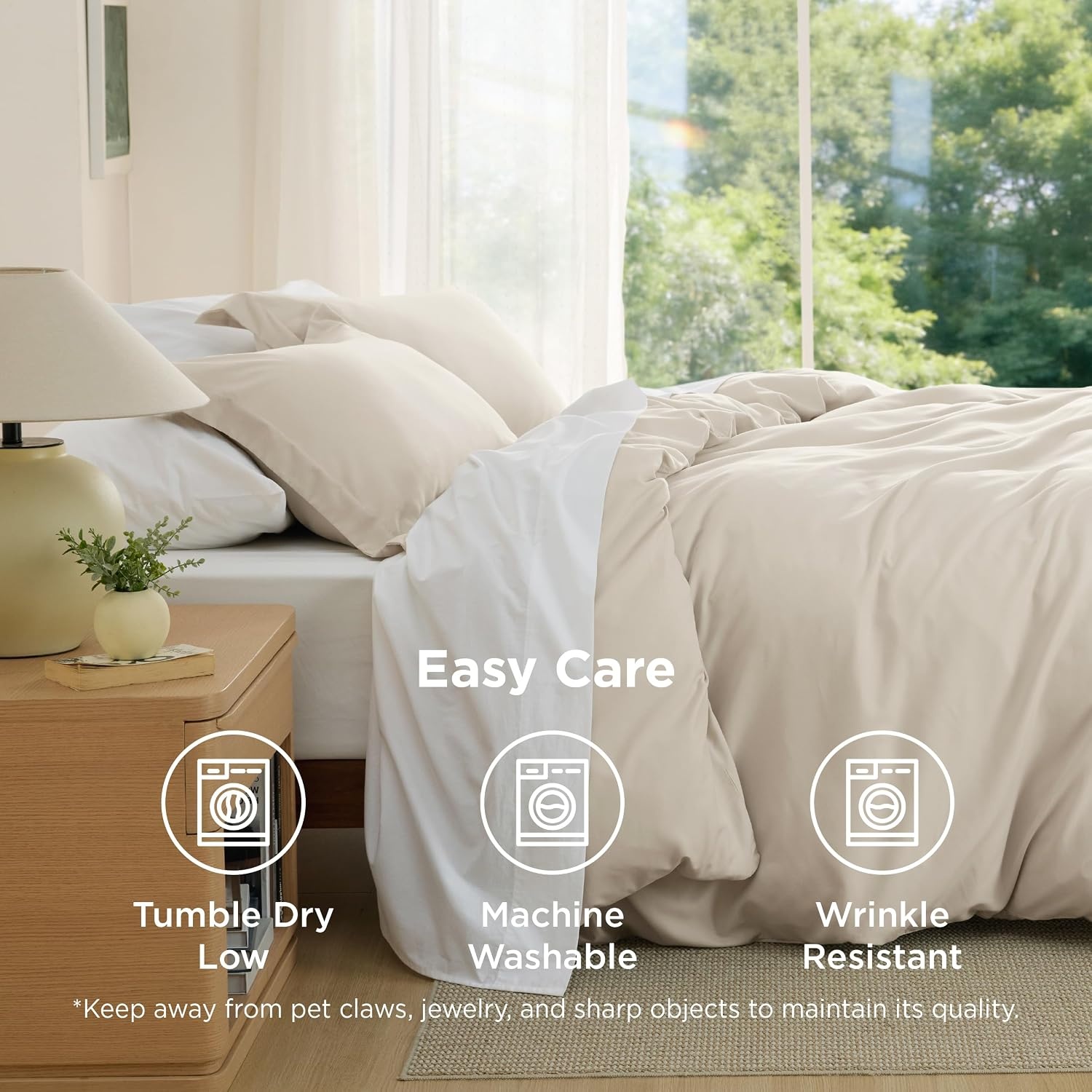 image:imageBedsure Duvet Cover TwinTwin XL Size Soft Double Brushed Bedding Set for Kids amp Adults Zipper Closure 2 Pieces Includes 1 Duvet Cover 68x90 amp 1 Pillow Sham NO Comforter White03 Light Beige